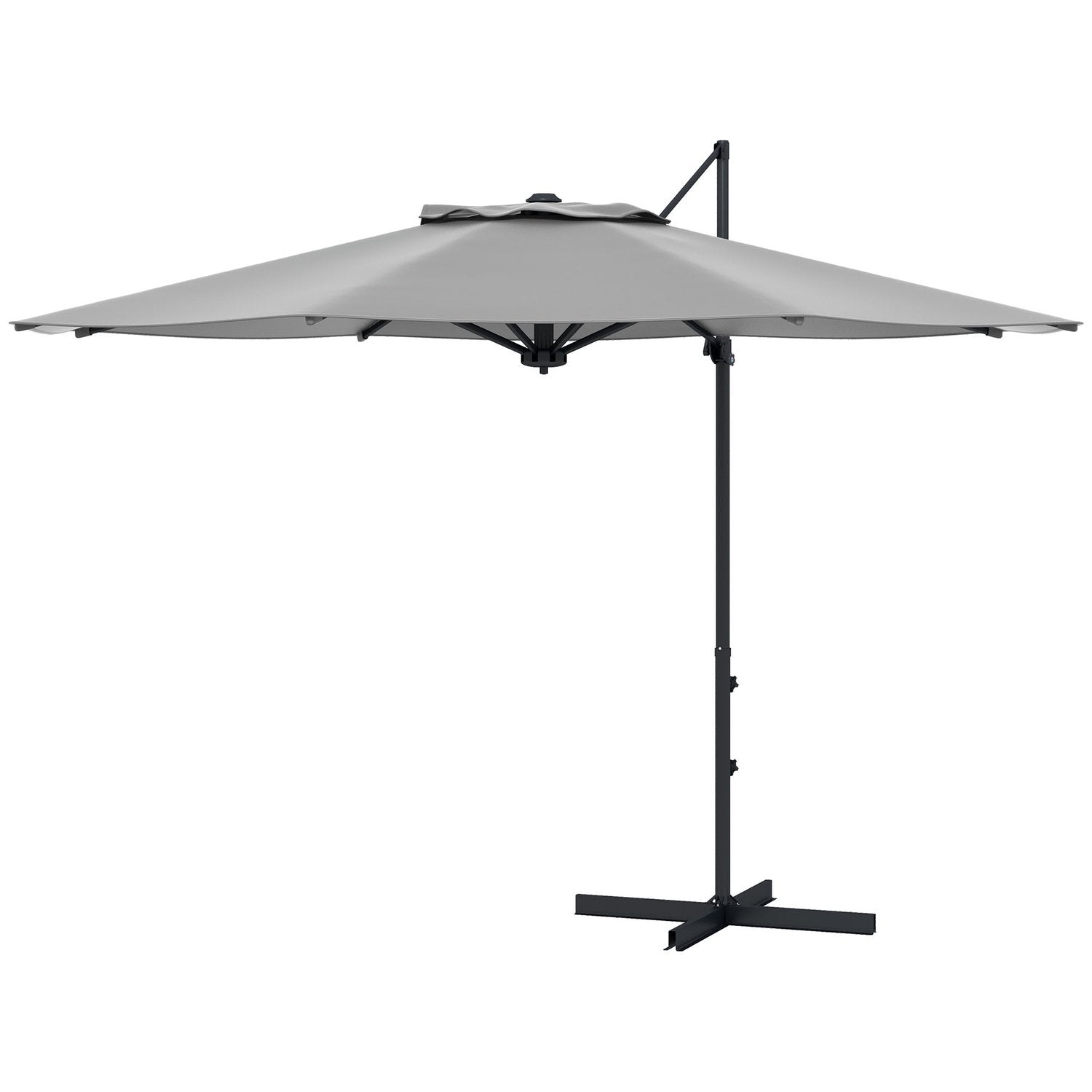 Cantilever paraply Ca. Ø3 M Parasol med håndsving, skrå markedsparaply, roterende haveparaply til altan, terrasse, metal, mørkegrå.