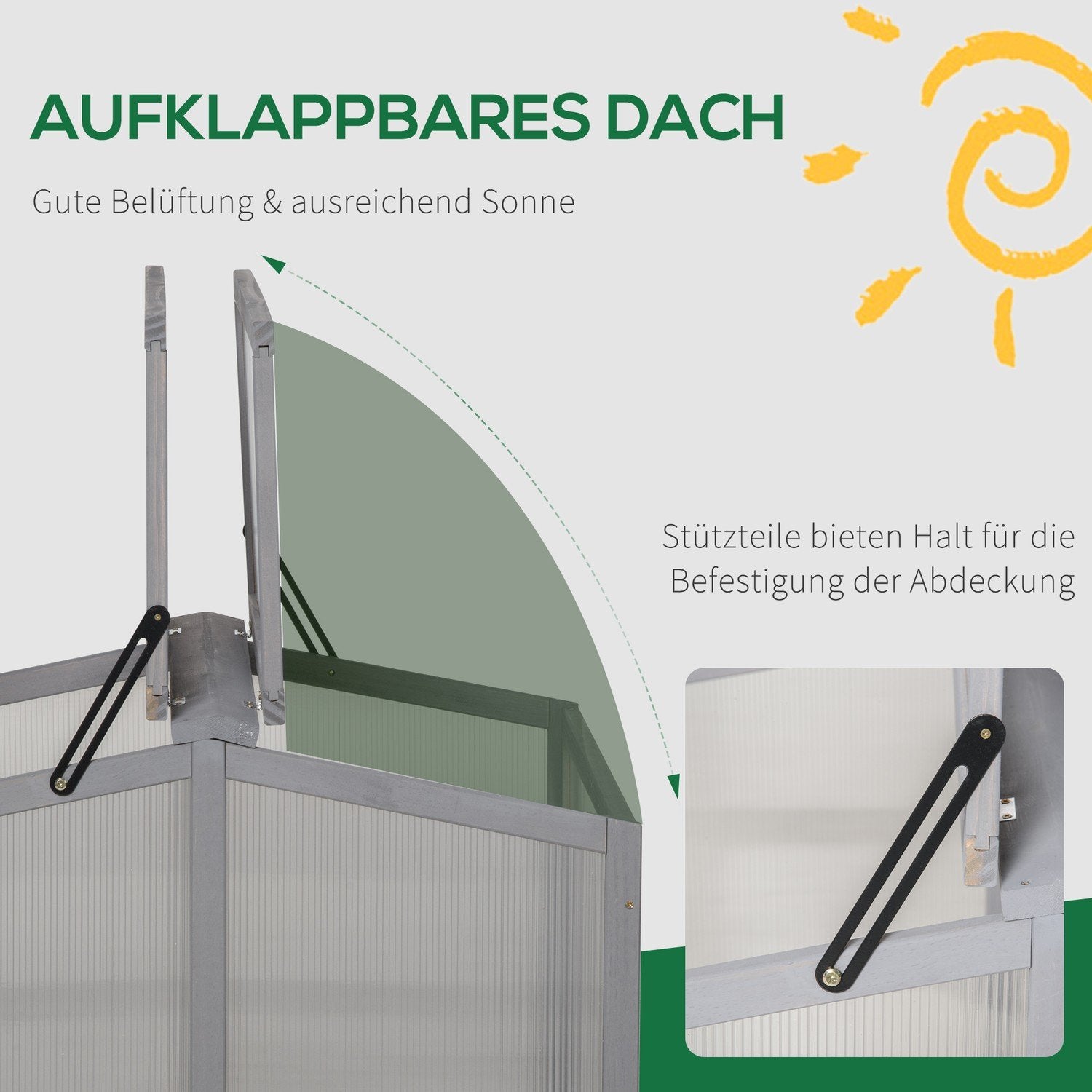 Cold Frame Drivhus Drivhus Cold Frame Box Planteseng med låg lavet af træ og polycarbonat Vejrbestandig lysegrå 90 X 80 X 58 Cm