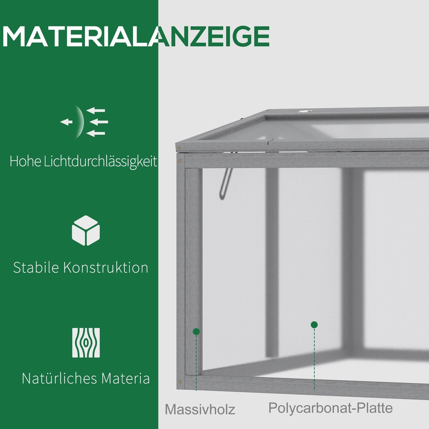 Cold Frame Drivhus Drivhus Cold Frame Box Planteseng med låg lavet af træ og polycarbonat Vejrbestandig lysegrå 90 X 80 X 58 Cm