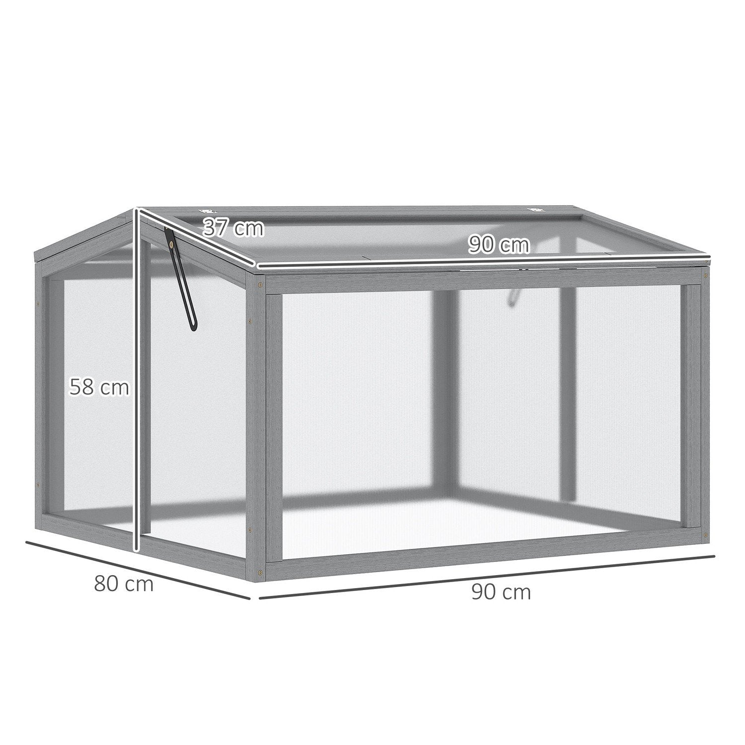 Cold Frame Drivhus Drivhus Cold Frame Box Planteseng med låg lavet af træ og polycarbonat Vejrbestandig lysegrå 90 X 80 X 58 Cm