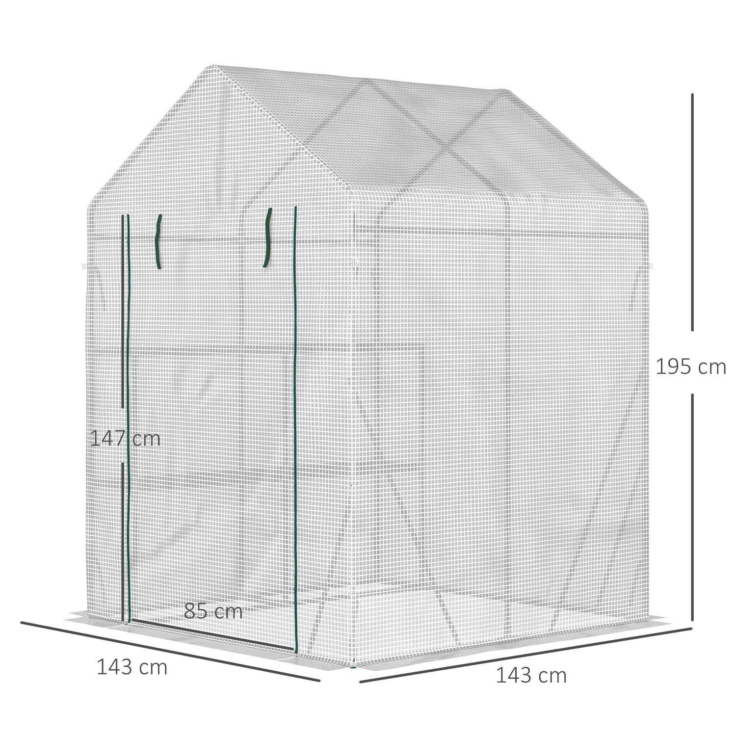 Film Drivhus Walk-In Drivhus med 4 hylder Tomat Drivhus Drivhus Kold Ramme Hvid Stål Pe Plast 143X143X195Cm