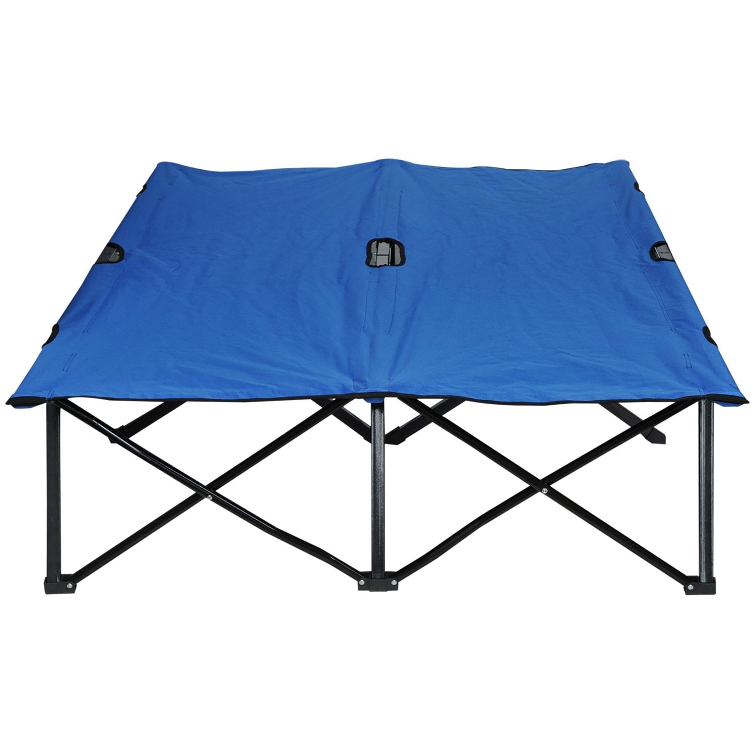 Sammenklappelig campingseng til 2 personer, teltseng med bæretaske, op til 136 kg, stål Oxford, blå + sort, 193X125X40Cm