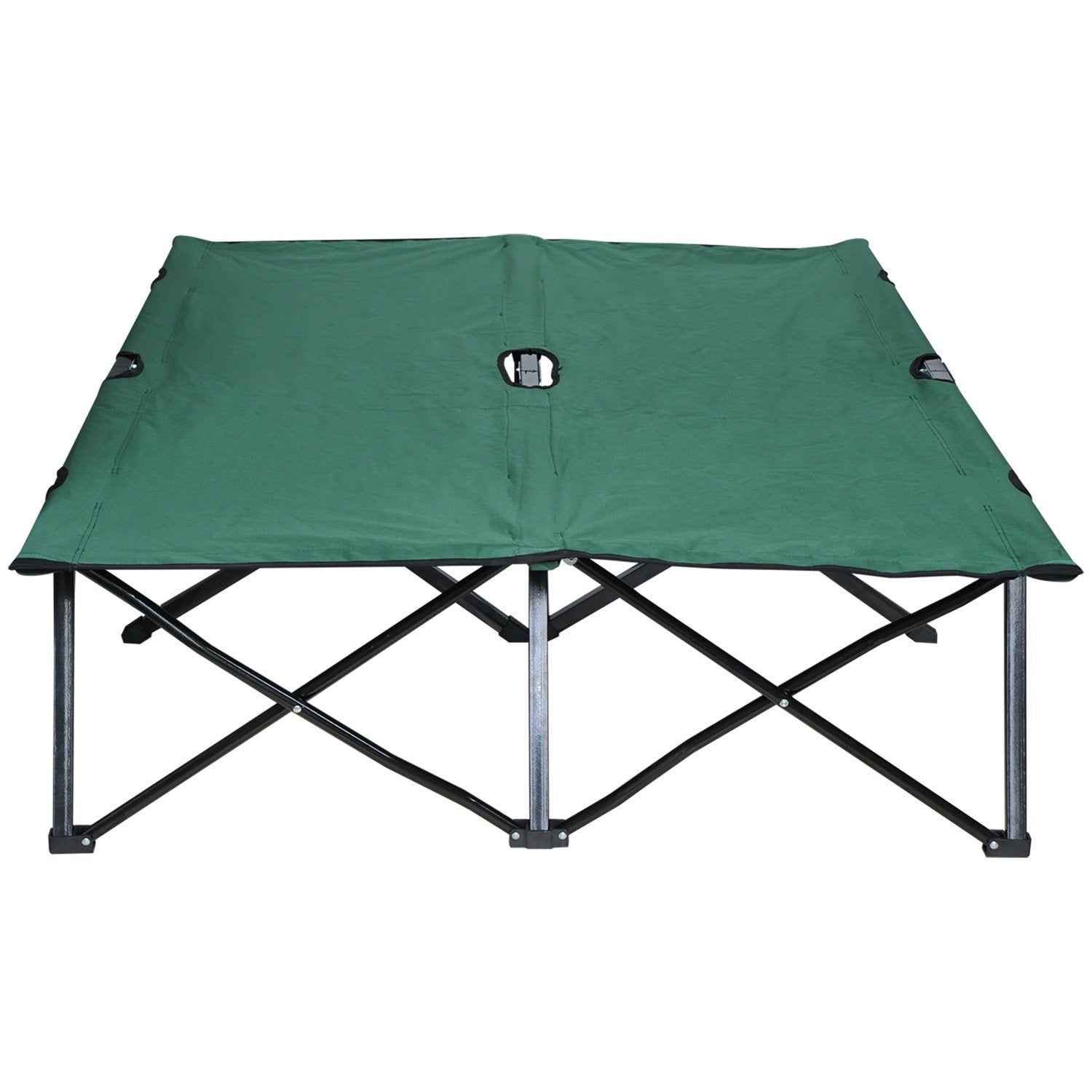 Sammenklappelig campingseng til 2 personer, sammenklappelig teltseng med bæretaske, holder op til 136 kg, stål Oxford Grøn + Sort, 193 X 125 X 40 Cm