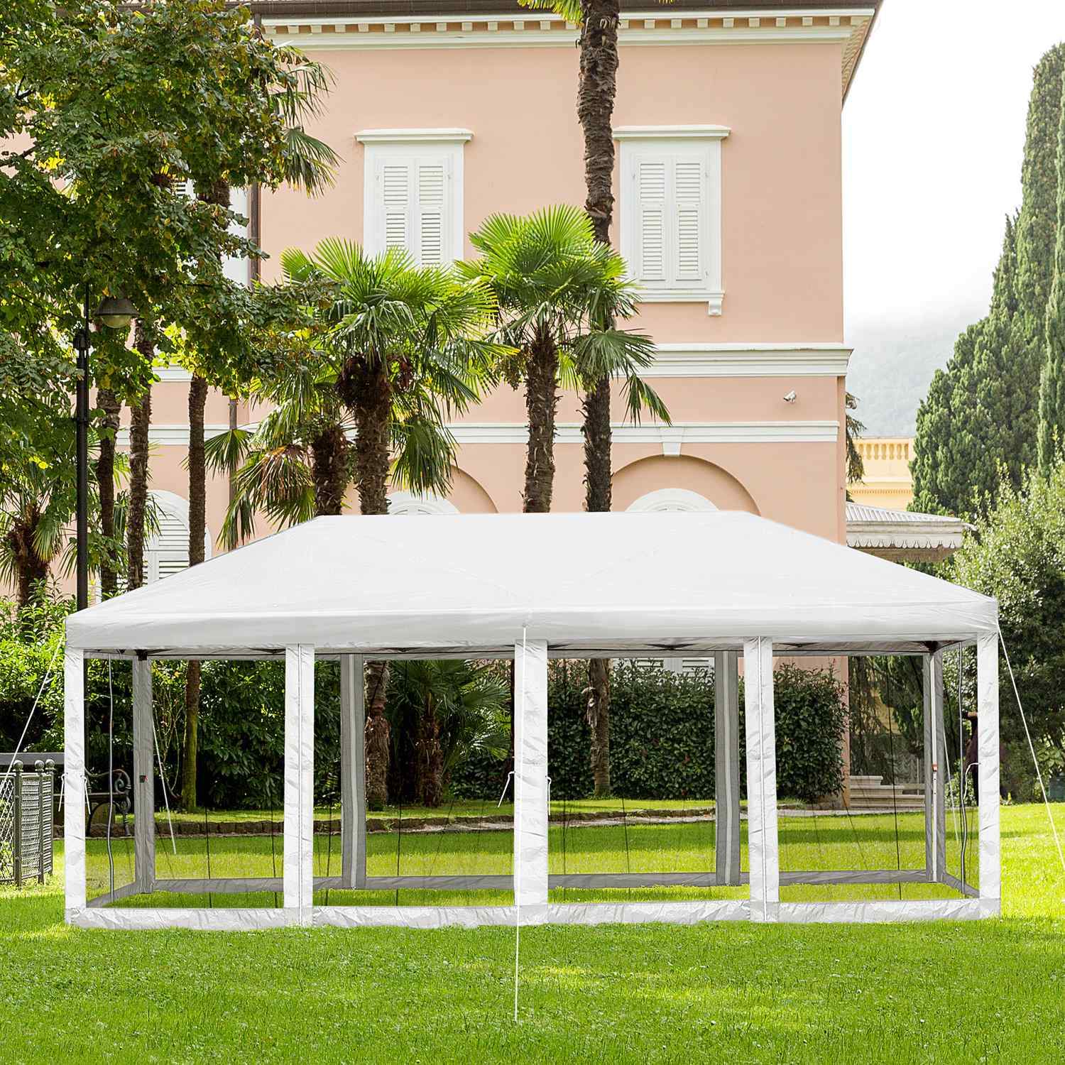 Sammenfoldelig Gazebo Havepavillon Pop-Up Gazebo Stål + Oxford + Mesh med taske Udendørs creme hvid 5,9 X 2,95 X 2,5 M