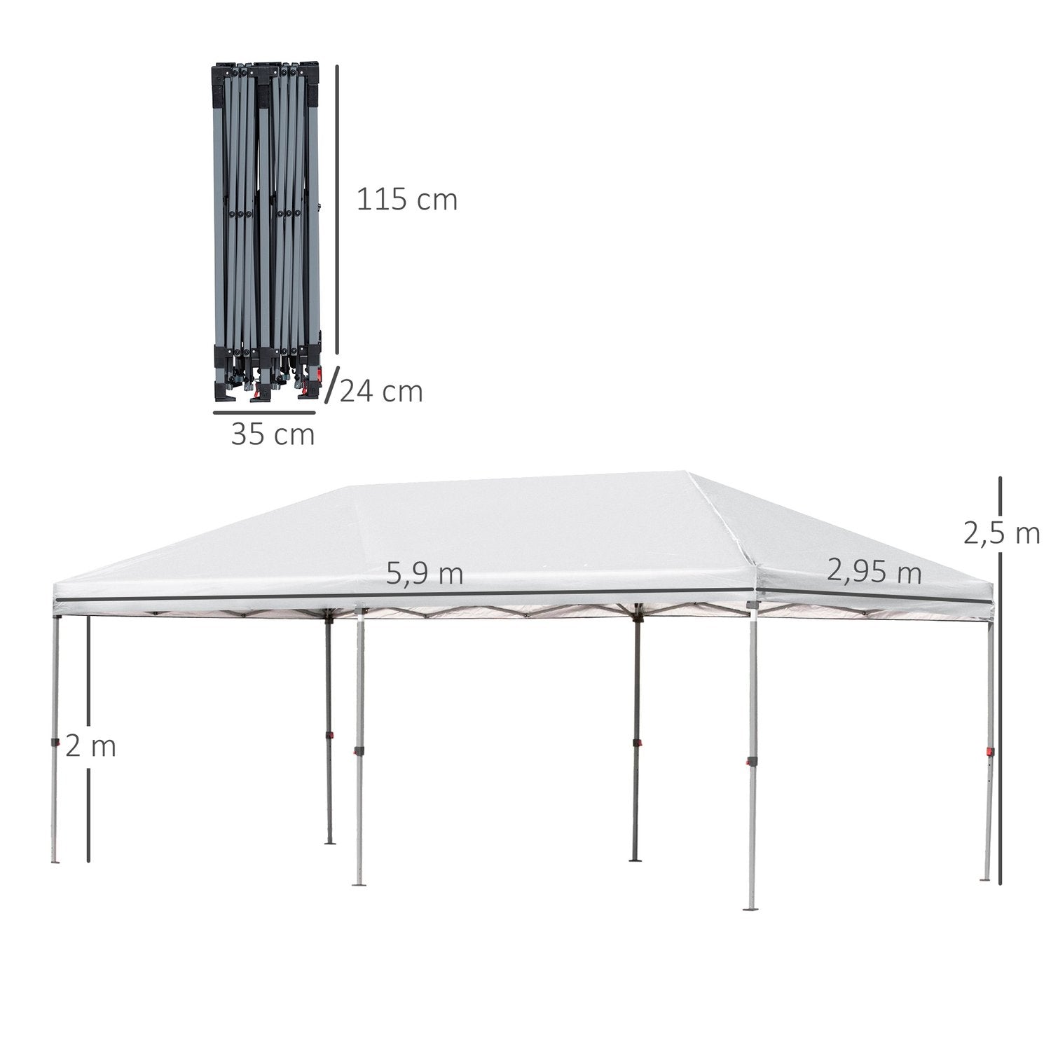 Sammenfoldelig Gazebo Havepavillon Pop-Up Gazebo Stål + Oxford + Mesh med taske Udendørs creme hvid 5,9 X 2,95 X 2,5 M