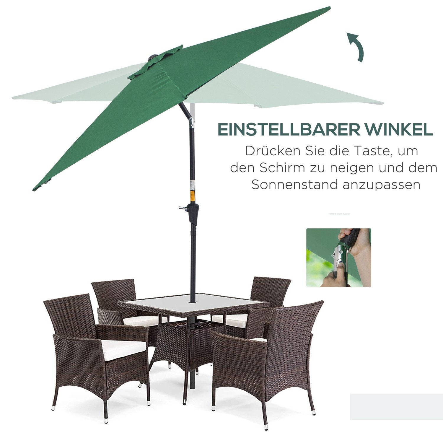 Sammenklappelig parasol haveparaply markedsparaply med håndsving aluminium 180/㎡ polyester mørkegrøn ∅2,7 X 2,35 M