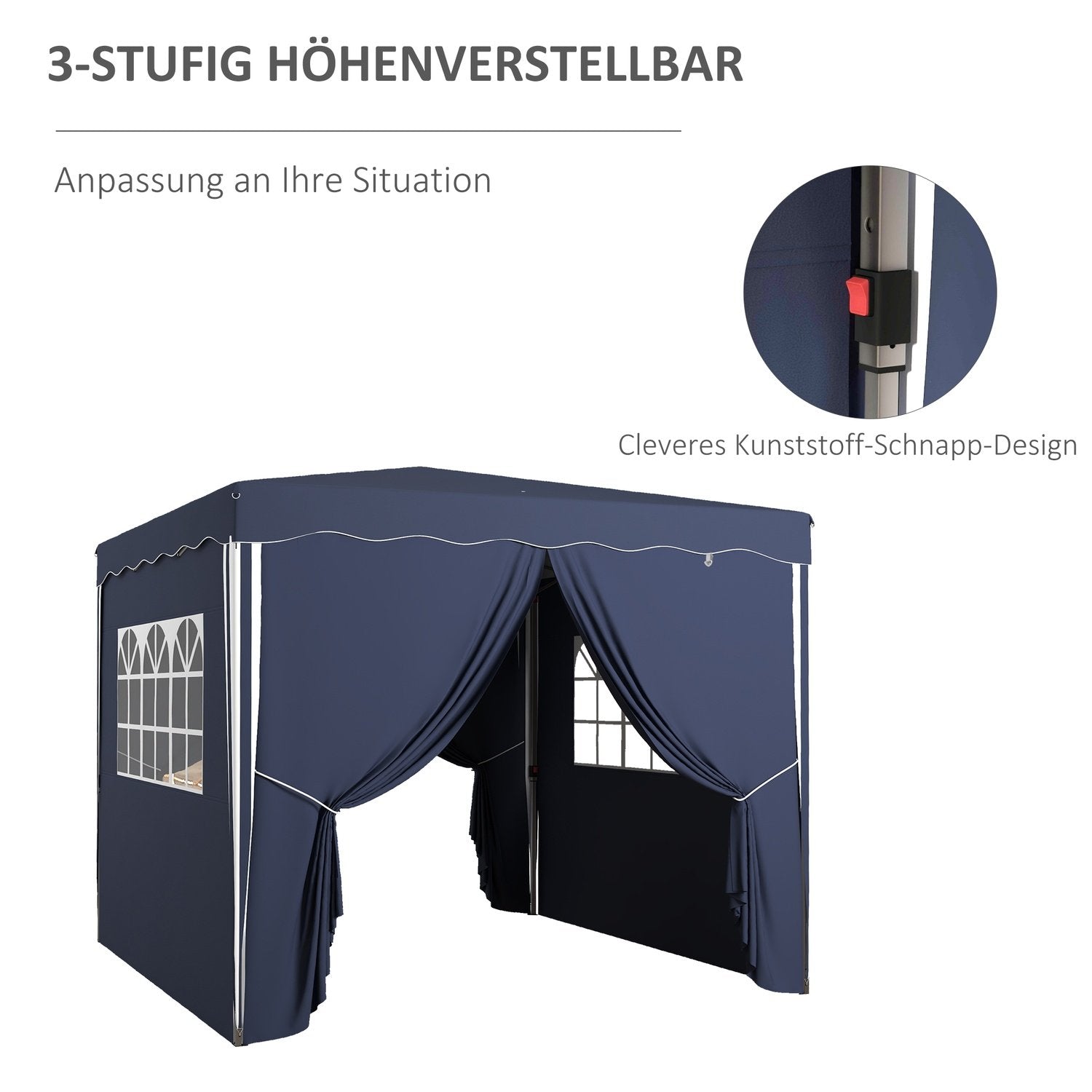 Outsolny Foldepavillon Ca. 3 X 3 M, Lysthus Med Sidevægge, Vindue, Telt, Havepavillon Med UV-beskyttelse, Festtelt Med Bæretaske, Blå.