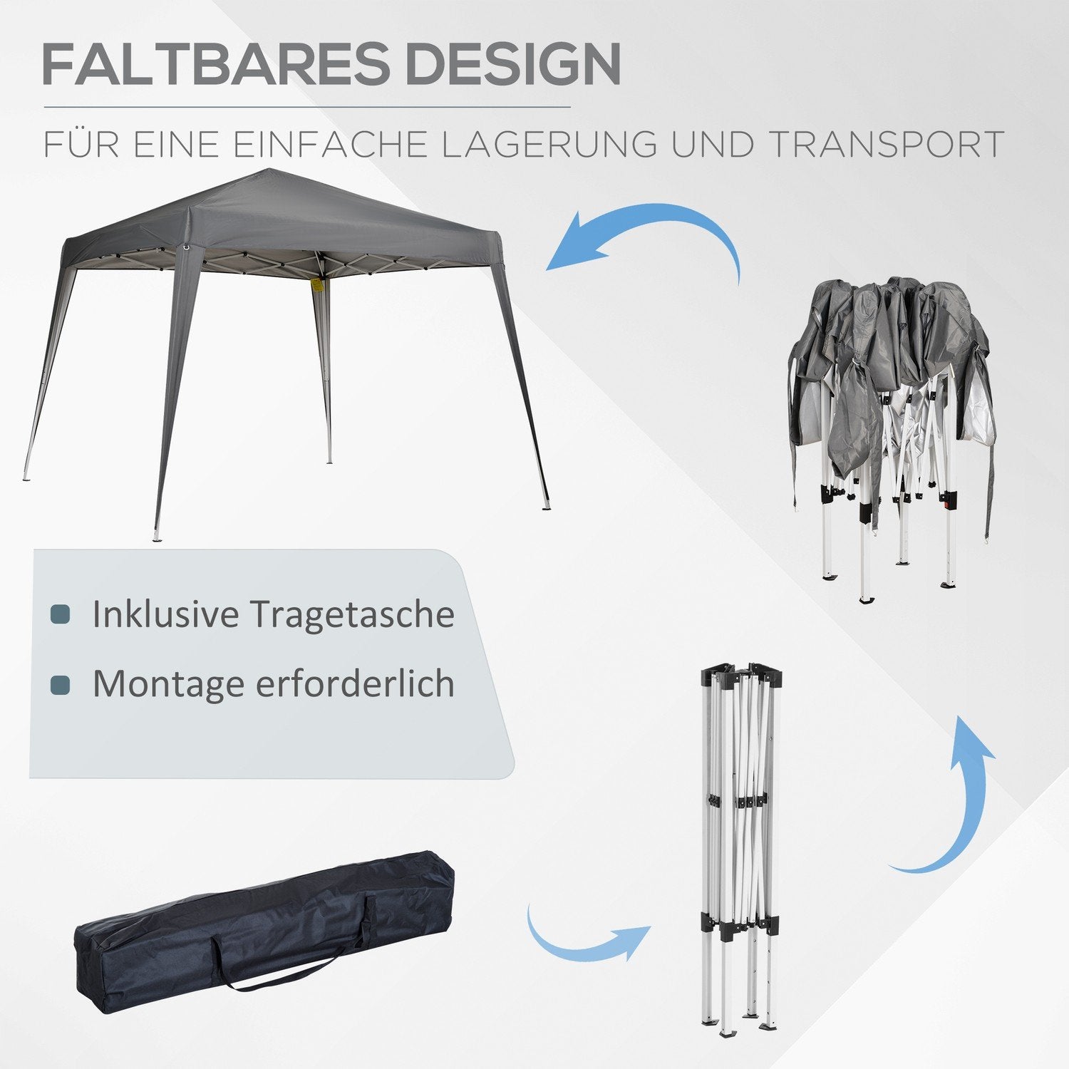 Sammenklappelig Pavillon Pavillon Sammenklappelig Telt Festtelt Inkl. bæretaske 2,4X2,4M Stålgrå