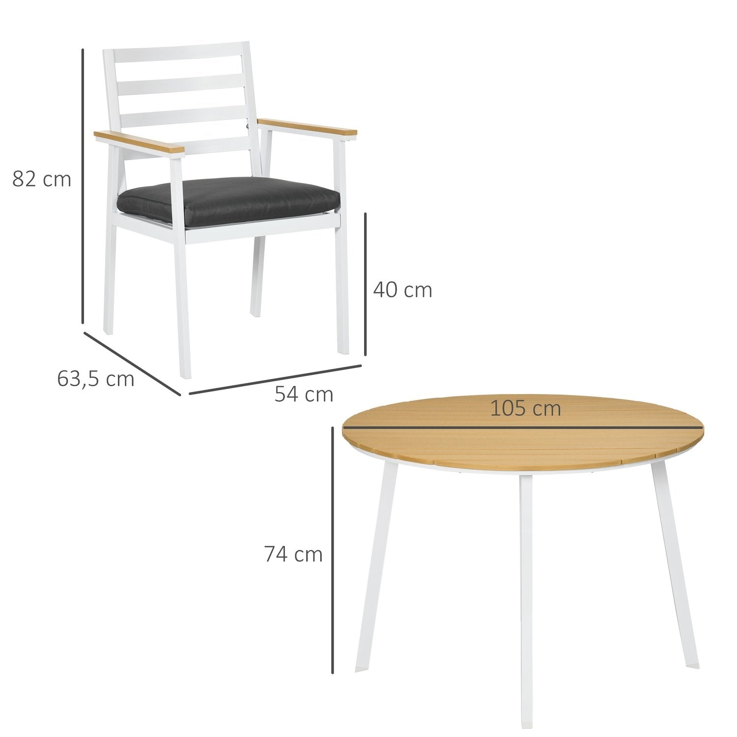 Trädgård Balkong Sittgrupp För 4 Personer, 1 Bord, 4 Stolar, Väderbeständig, 105 Cm X 105 Cm X 74 Cm, Brun + Vit + Grå