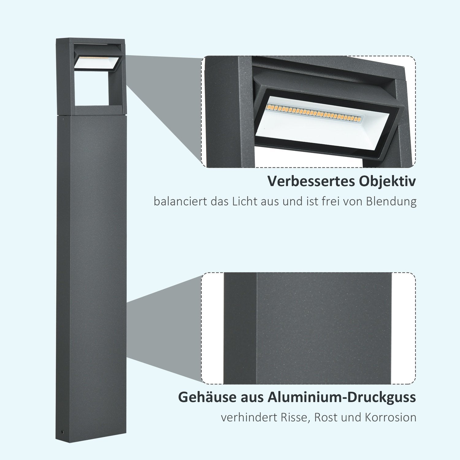 Trädgårdslampa Pollare Med Varmvit Led, Justerbar Lutningsvinkel, Ip65, Aluminium, Utomhus, Mörkgrå