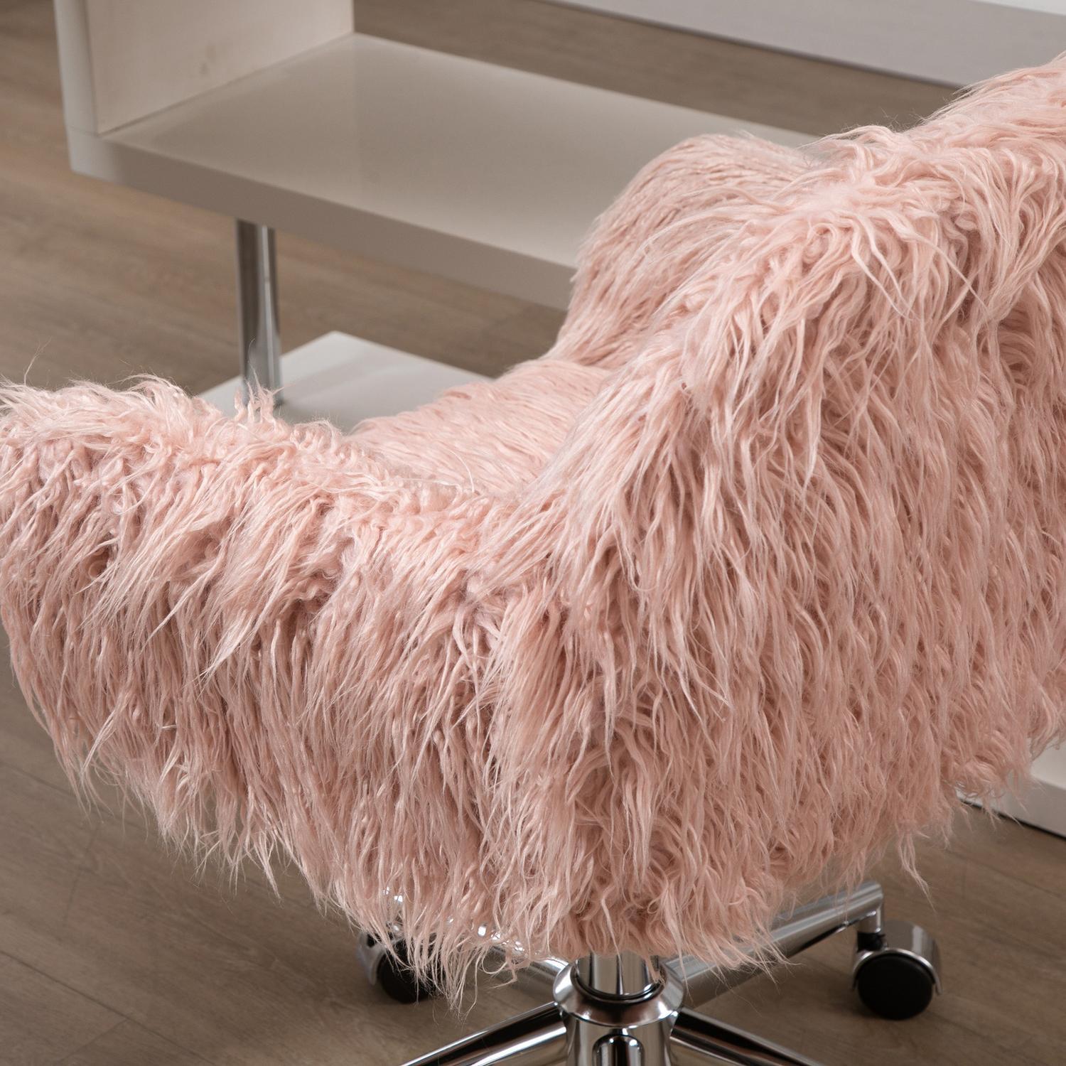 Direktørstol Drejestol Computerstol med imiteret pels Sædehøjdejustering Faux Fur Skum Pink + Sølv 57 X 60 X 75-85 Cm