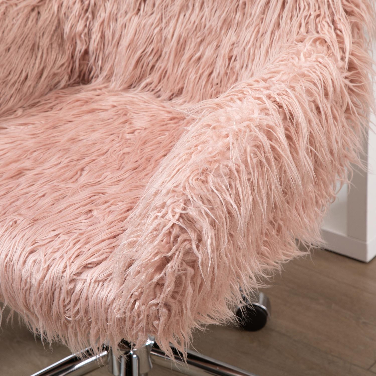 Direktørstol Drejestol Computerstol med imiteret pels Sædehøjdejustering Faux Fur Skum Pink + Sølv 57 X 60 X 75-85 Cm