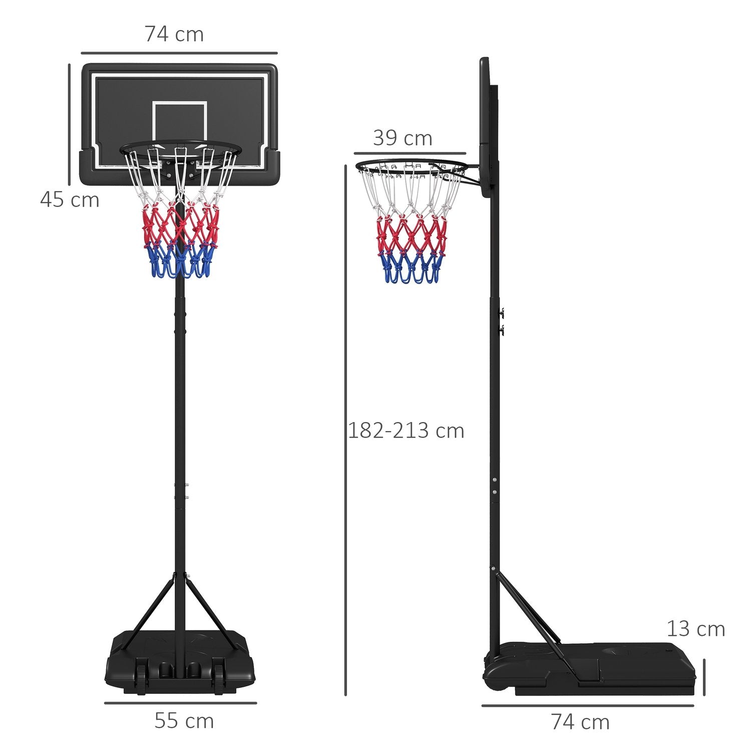 Basketkorg Med Stativ, Höj- Och Sänkbart Basketstativ Med Hjul Och Spricksäker Ryggtavla, 220-250 Cm Baskettavla Ställ