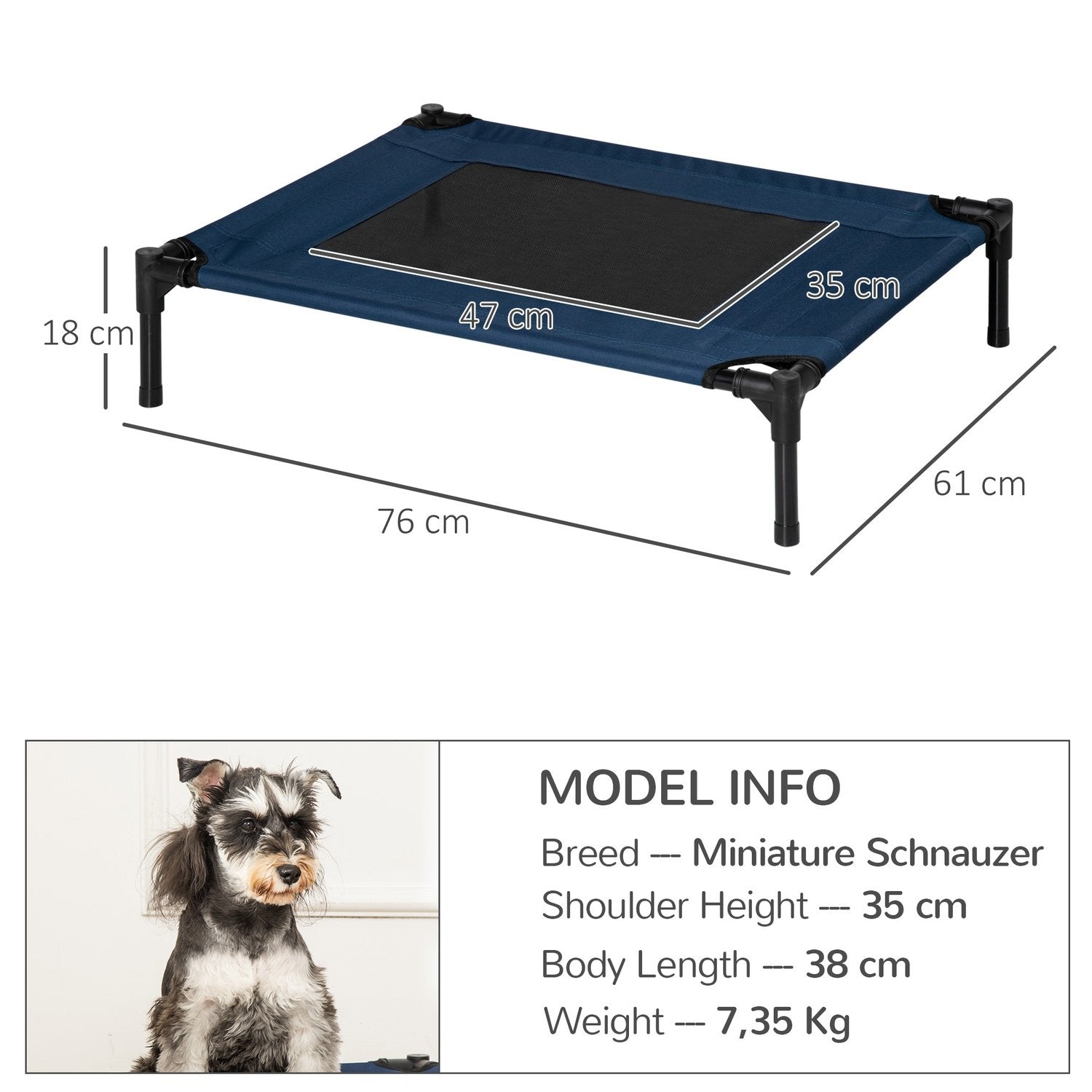 Hundeseng Hundeseng Udendørs Katteseng Kæledyrseng Soveplads Stål 600D Oxford Stof Blå 76,2 X 61 X 18 Cm