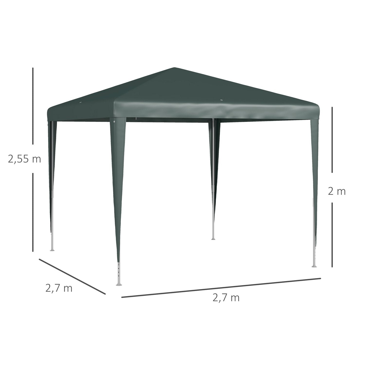 Gazebo 2,7 X 2,7 M Partytelt Have Gazebo Havetelt Marquee Til altan Terrasse Stål Mørkegrøn