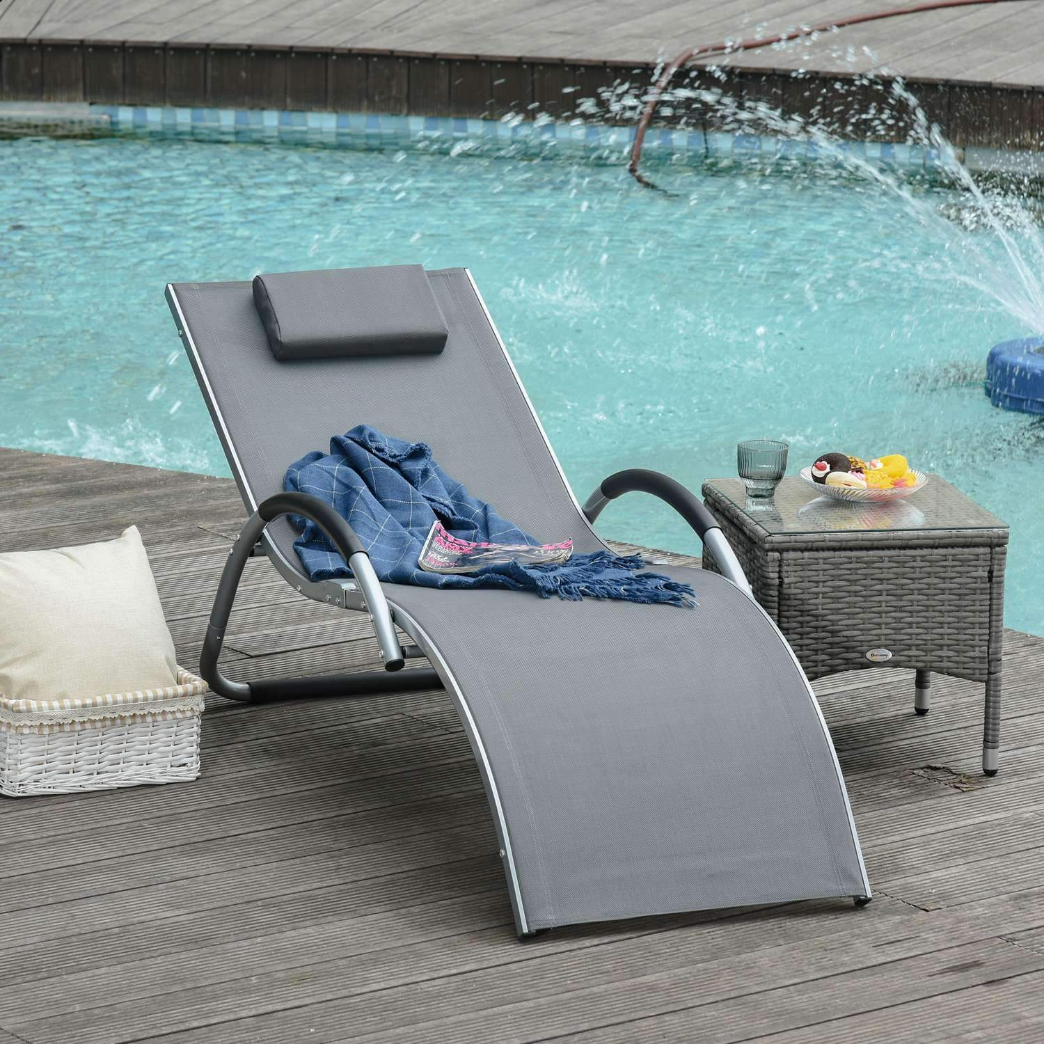 Trädgårdsstolar Med Kuddar Solstol Relax Solstol Ergonomisk Aluminium Textline Grå 160 X 60 X 65 Cm