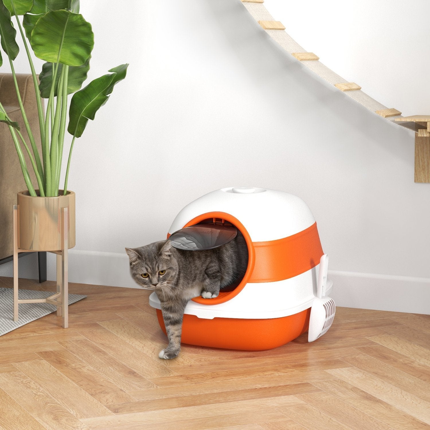 Kattsandbricka Med Lock Kattsandbricka Deodorant Golvgallerskopa För Katter Upp Till 5 Kg Vit Orange 52X41X38Cm