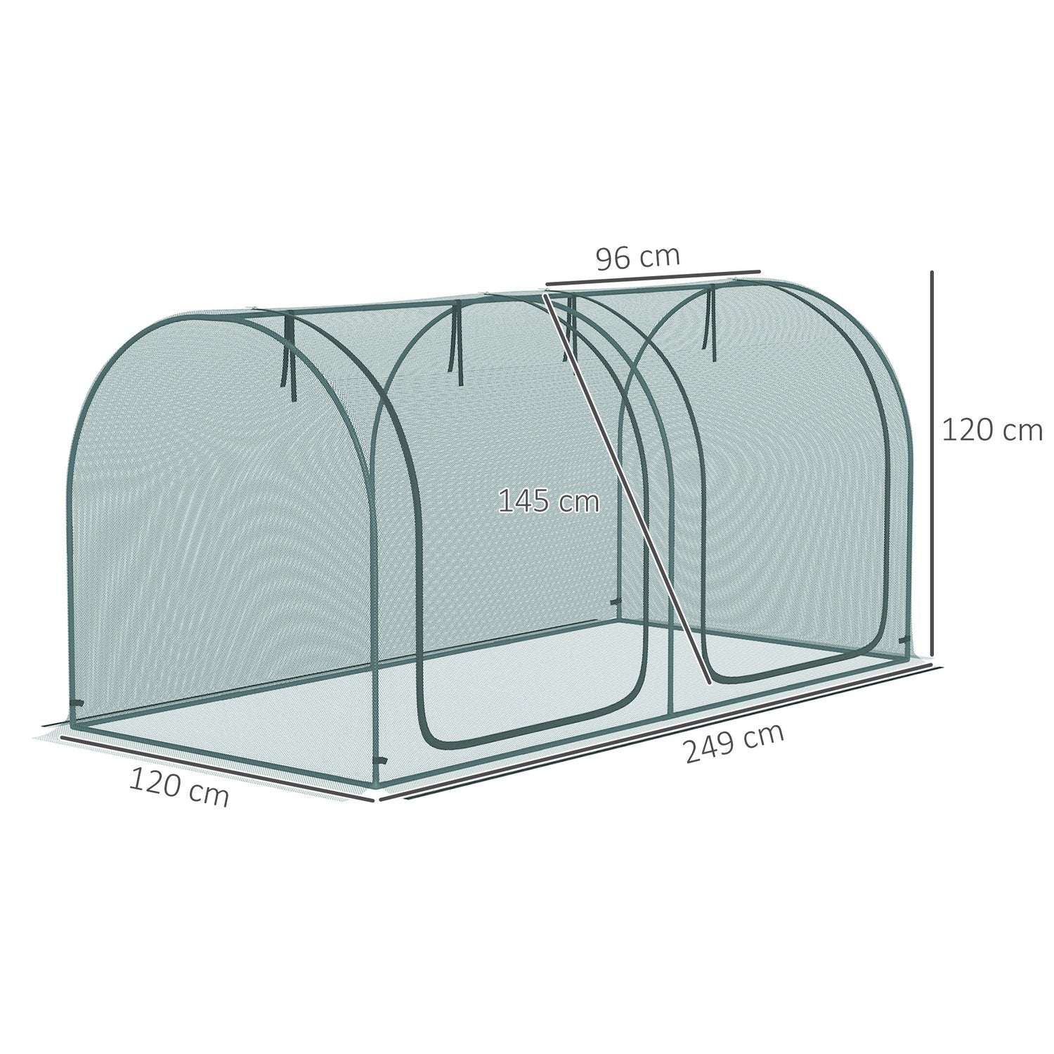 Mini Drivhus 2,49X1,2M Plantebeskyttelsestelt Med Dør, Til Have &amp; Balkon, Stålramme &amp; Hdpe Mesh, Mørkegrøn