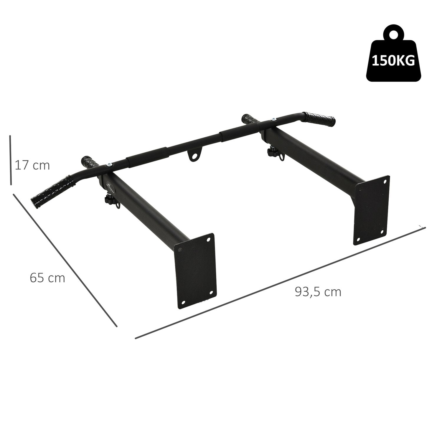 Pull-Up Bar Väggmontering Pull Up Bar, Horisontell Stång Med Öglor För Boxningssäck, Stål, Svart, 93,5X65X17 Cm