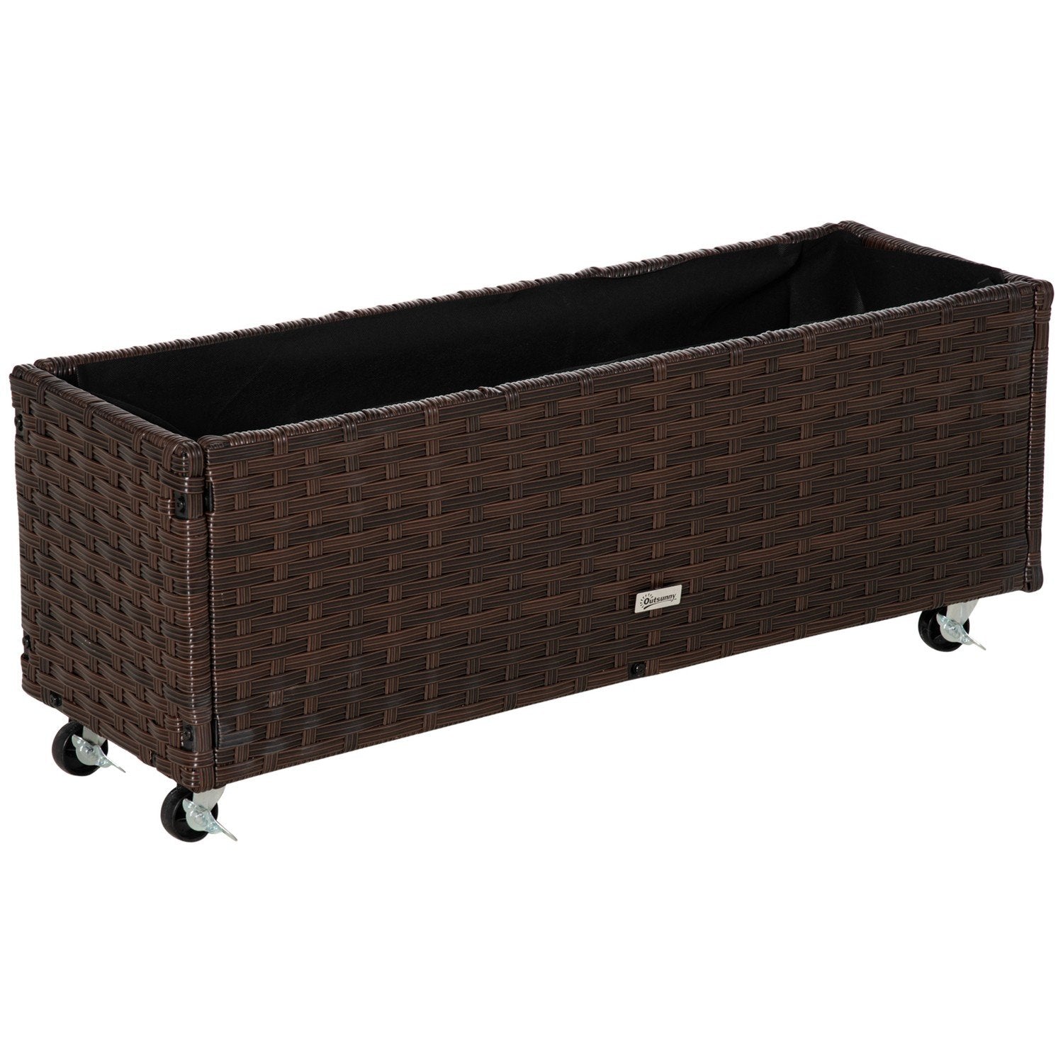 Højbed polyrattan med hjul Plantekasse med drænhul Blomsterkasse Urtepotte Kaffe Brun 94,5 X 31 X 36 Cm