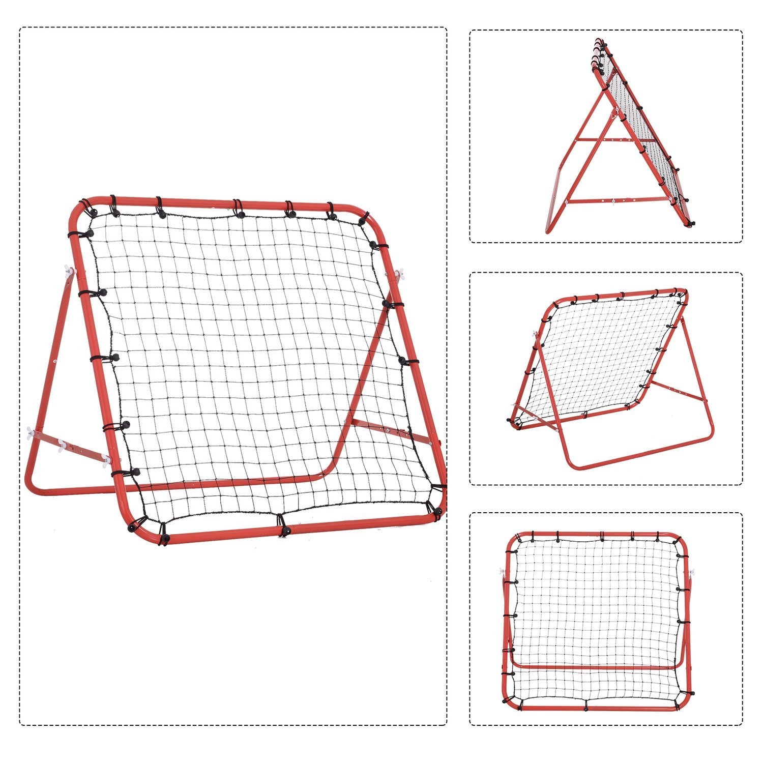 Rebounder Football Rebound Wall Goal Net For Football Justerbar Vinkel Röd + Svart 96 X 80 X 96 Cm