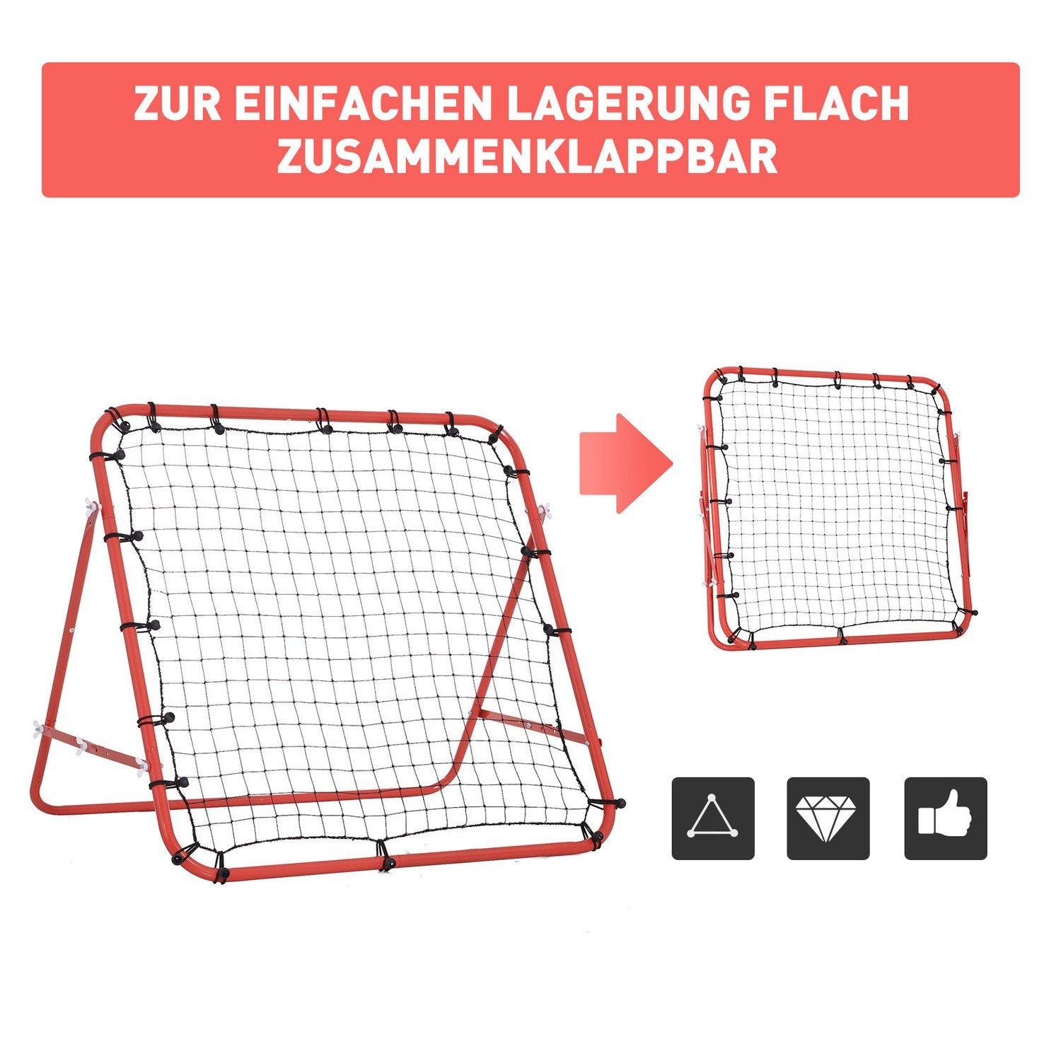 Rebounder Football Rebound Wall Goal Net For Football Justerbar Vinkel Röd + Svart 96 X 80 X 96 Cm