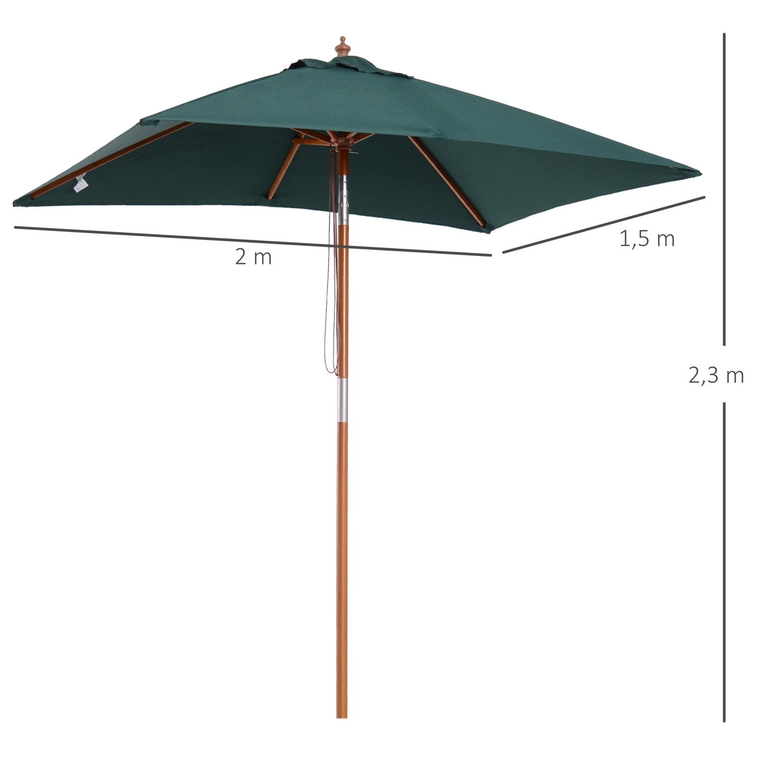 Parasol foldehaveparaply lavet af grantræ, justerbar i 3 niveauer, grøn, 200x150x230 cm