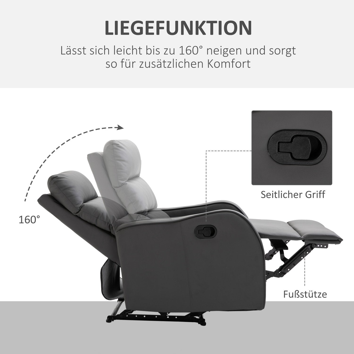 Relax stol med gynge- og liggefunktion, drejelig, kopholder, mikrofiberdug