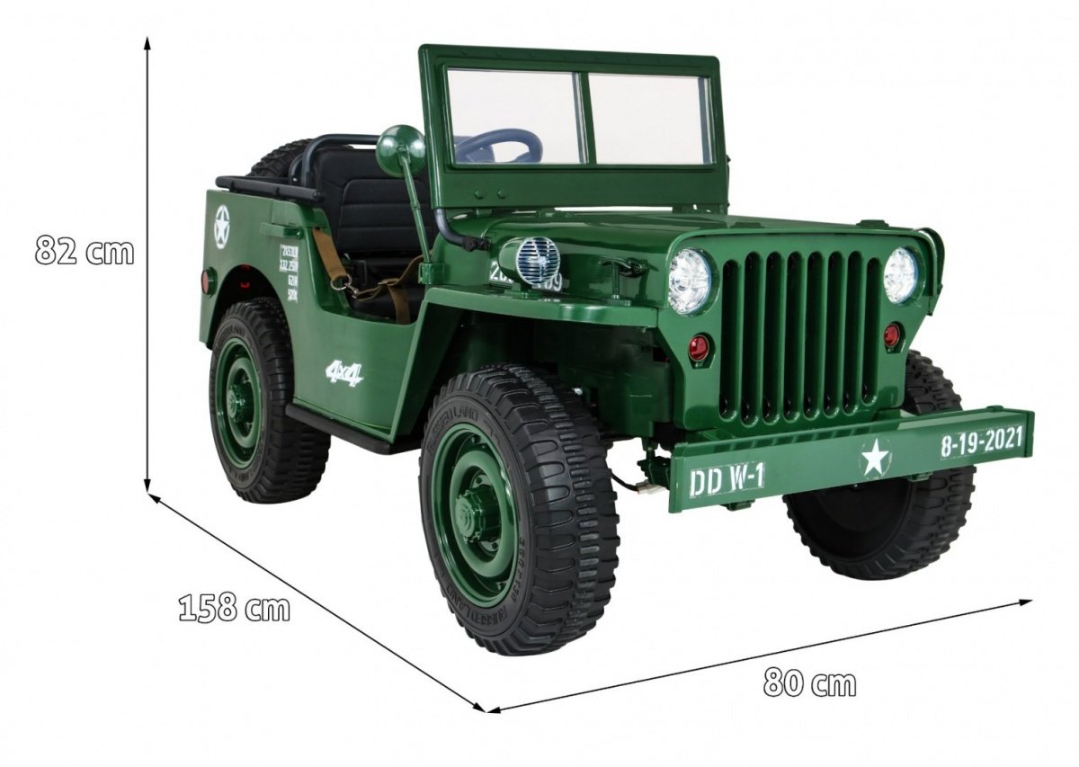 Retro 4x4 militärfordon med fjärrkontroll, LED, MP3, 3 säten