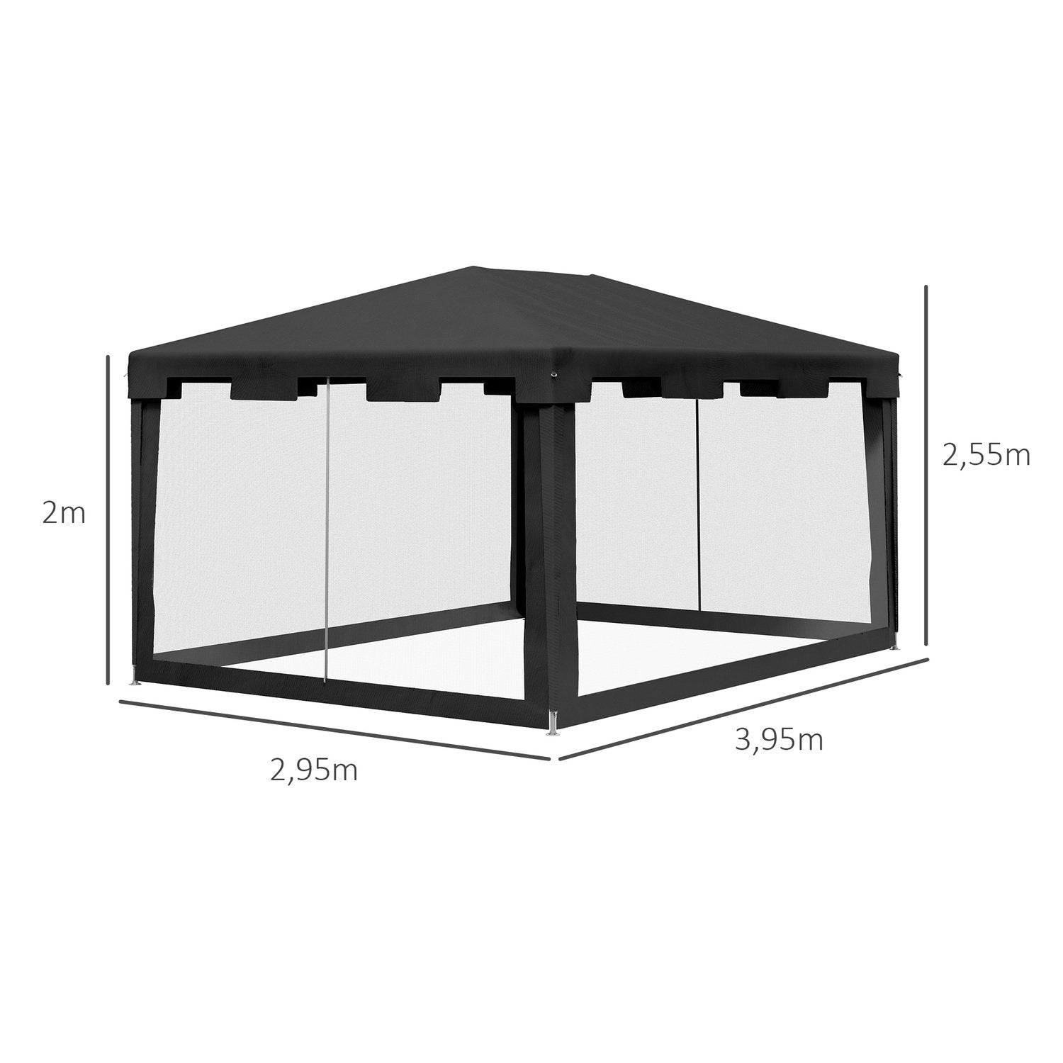 Outsolny Pavillon Festtelt Ca 4 X 3 M Havepavillon Havetelt Med Netsidevægge Til Altan, Terrasse, Metal Pe Mørkegrå.