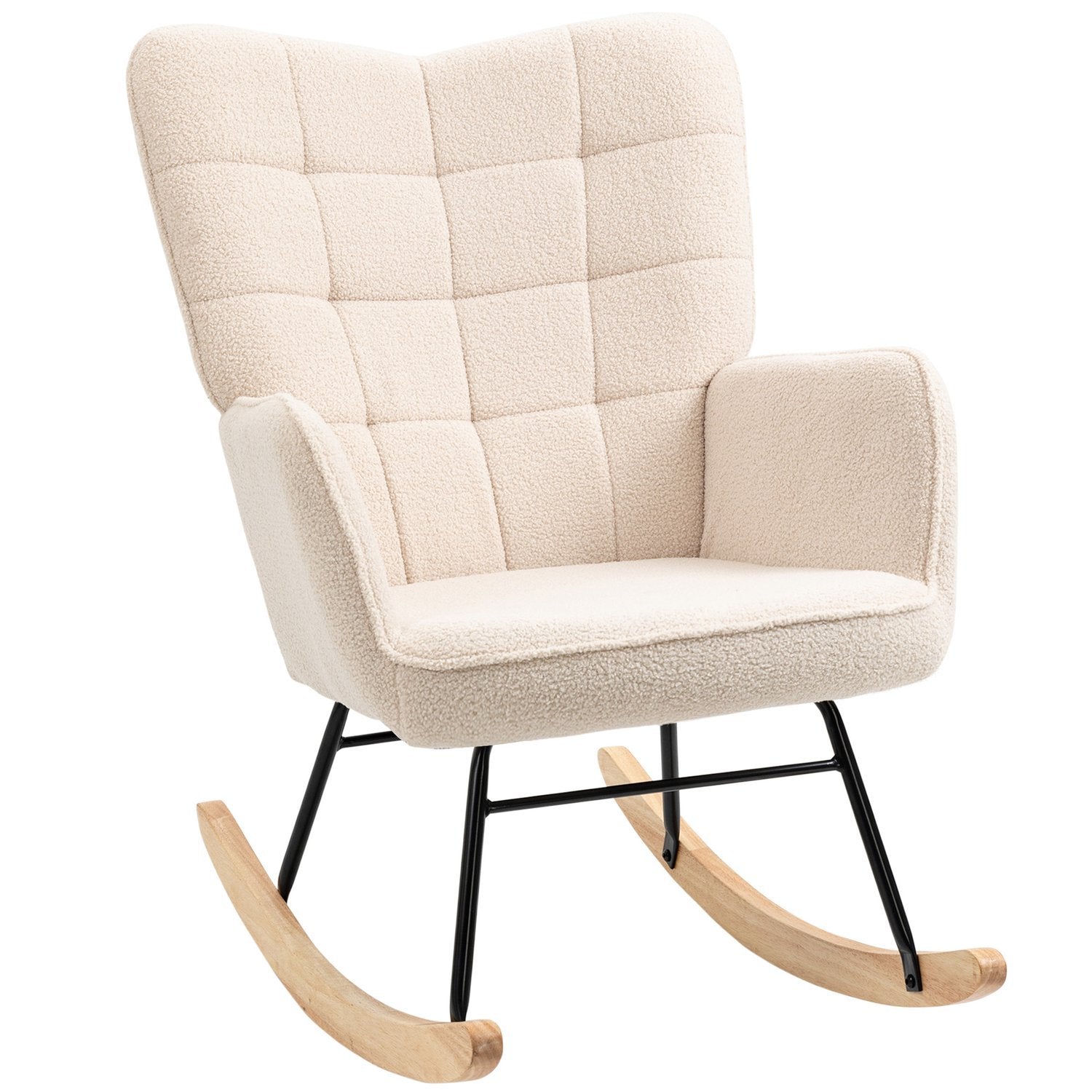 Gyngestol, Accentstol, Relax-stol med berberfleece, til soveværelse, op til 120 kg, beige, 71X92X101 cm