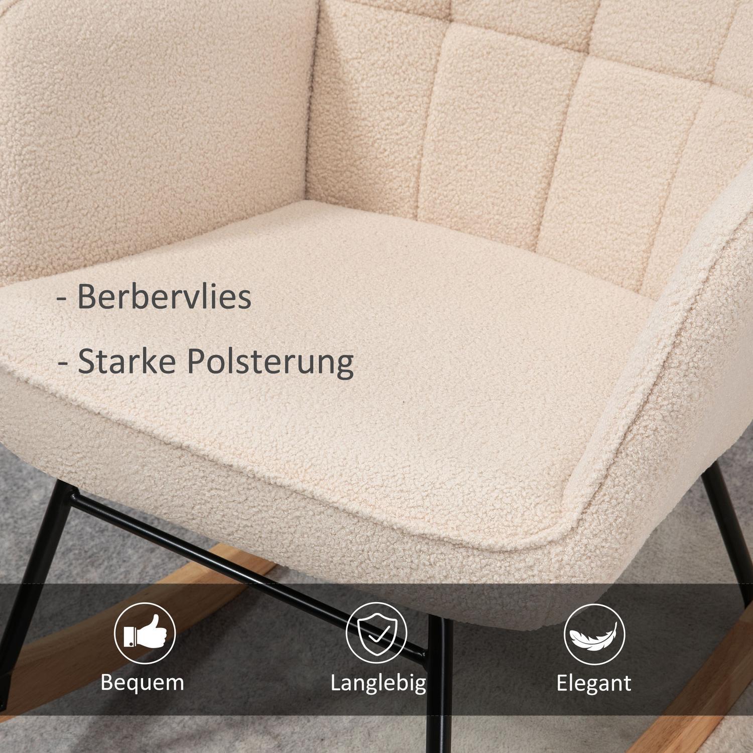 Gyngestol, Accentstol, Relax-stol med berberfleece, til soveværelse, op til 120 kg, beige, 71X92X101 cm