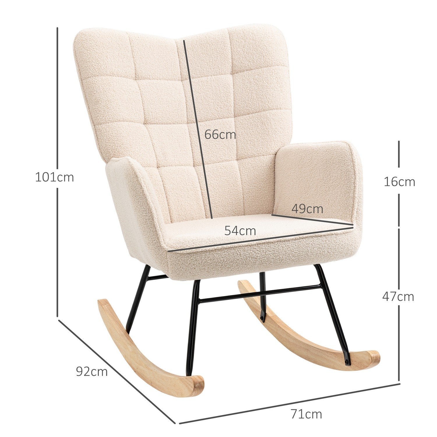 Gyngestol, Accentstol, Relax-stol med berberfleece, til soveværelse, op til 120 kg, beige, 71X92X101 cm