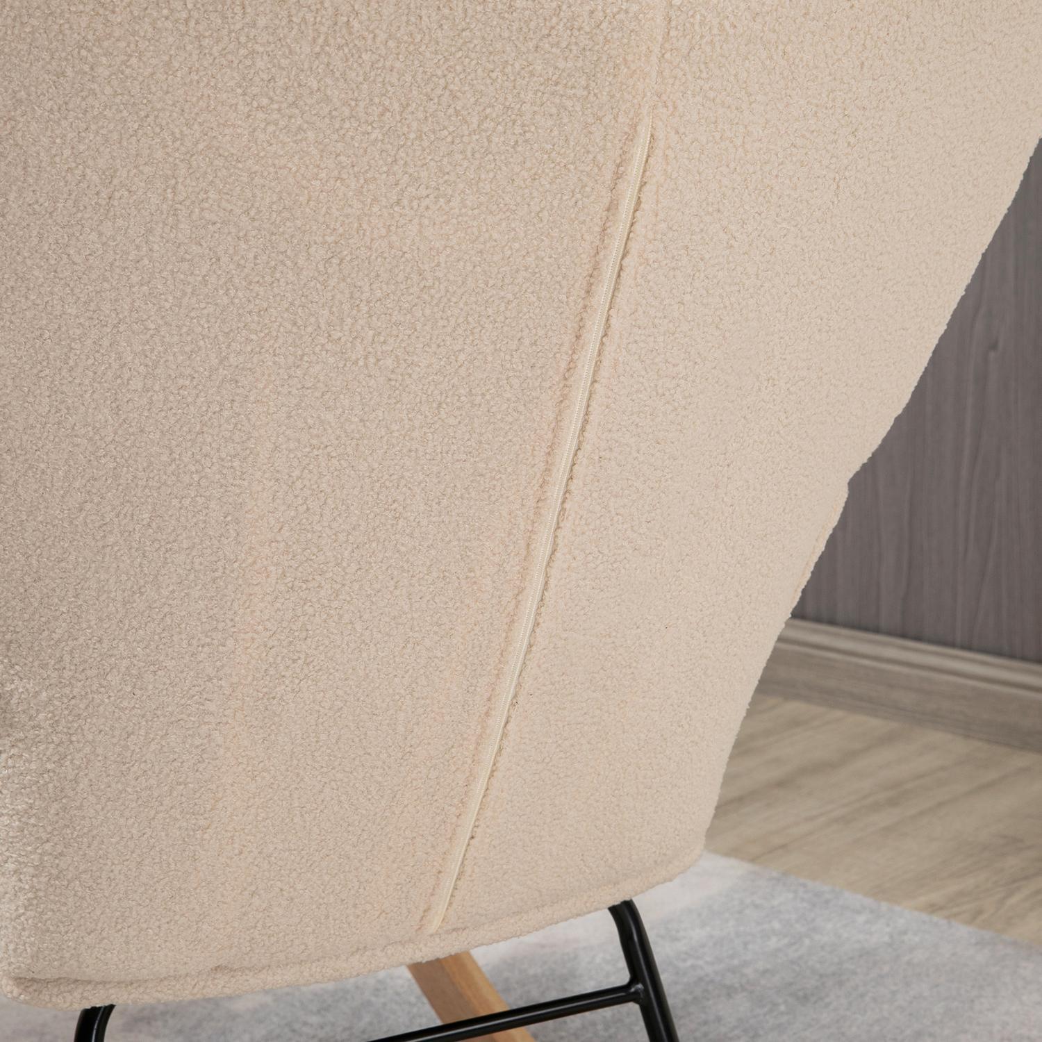 Gyngestol, Accentstol, Relax-stol med berberfleece, til soveværelse, op til 120 kg, beige, 71X92X101 cm