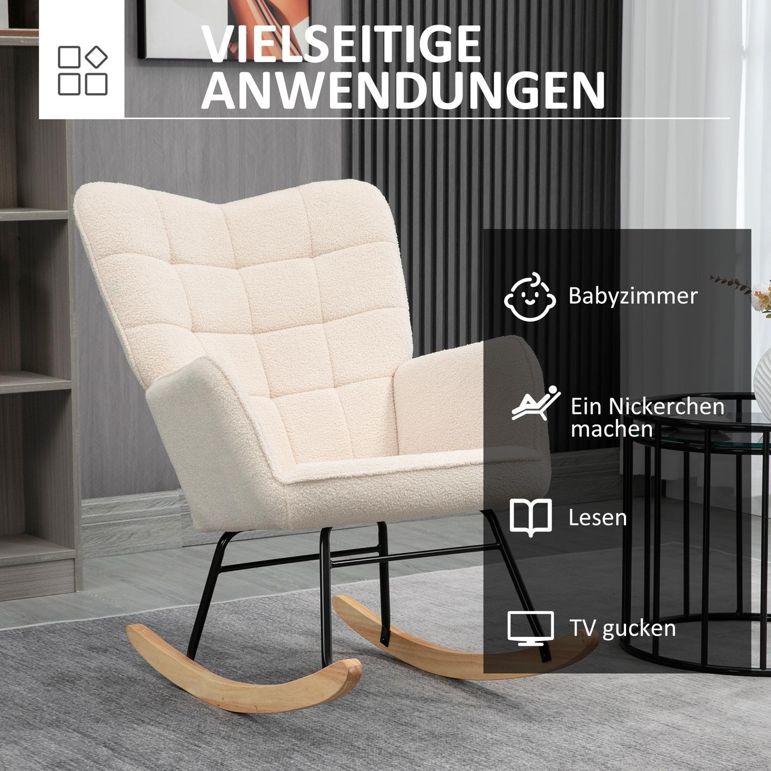 Gyngestol, Accentstol, Relax-stol med berberfleece, til soveværelse, op til 120 kg, beige, 71X92X101 cm