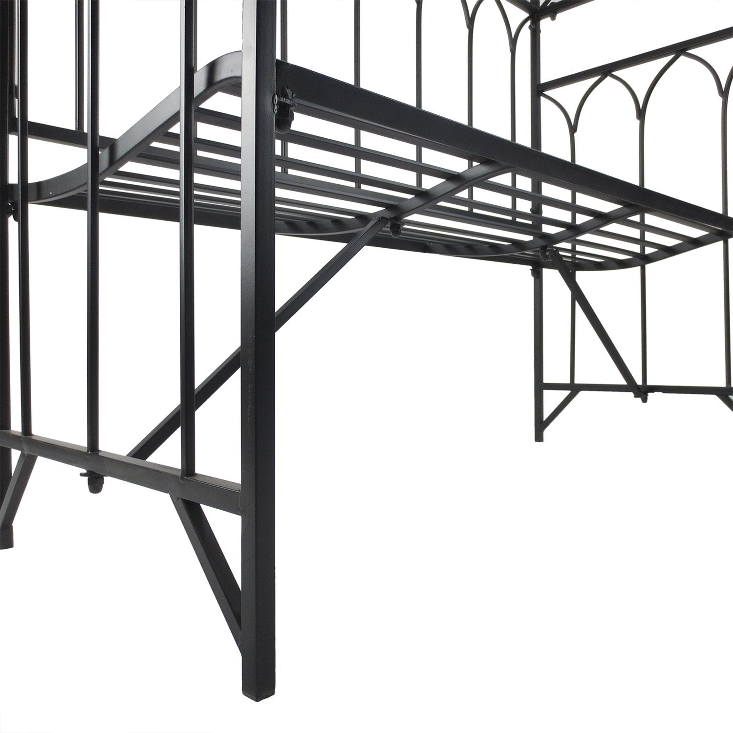 Rosenbue med bænk, rosenbænk, arborbænk, filosofbænk, espalier, havebænk, metal, sort, 115 x 50 x 203 cm