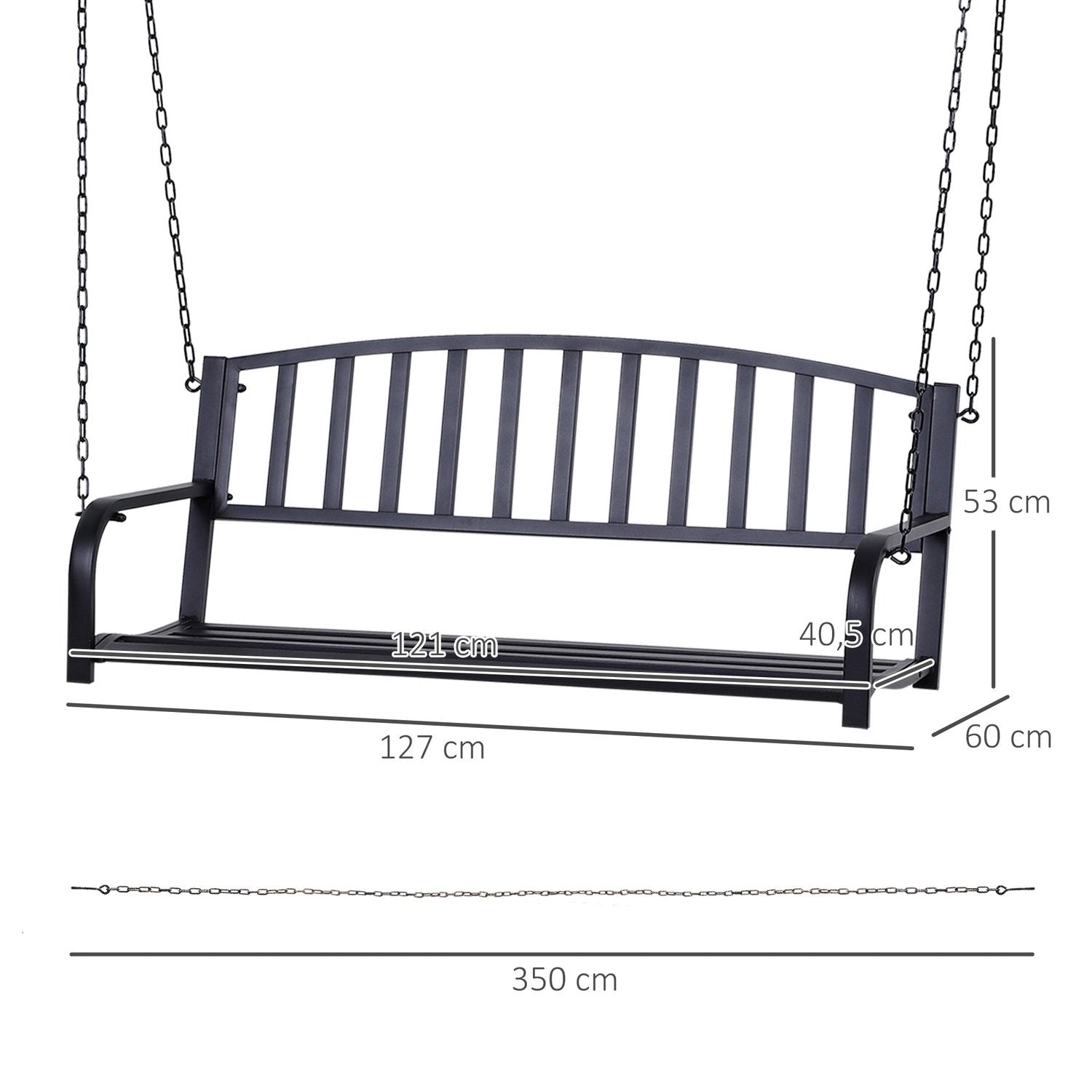 Hollywood Swing Have Gynge Hængebænk 2-personers Gyngebænk med kæder Metal Sort 127 X 60 X 53 Cm