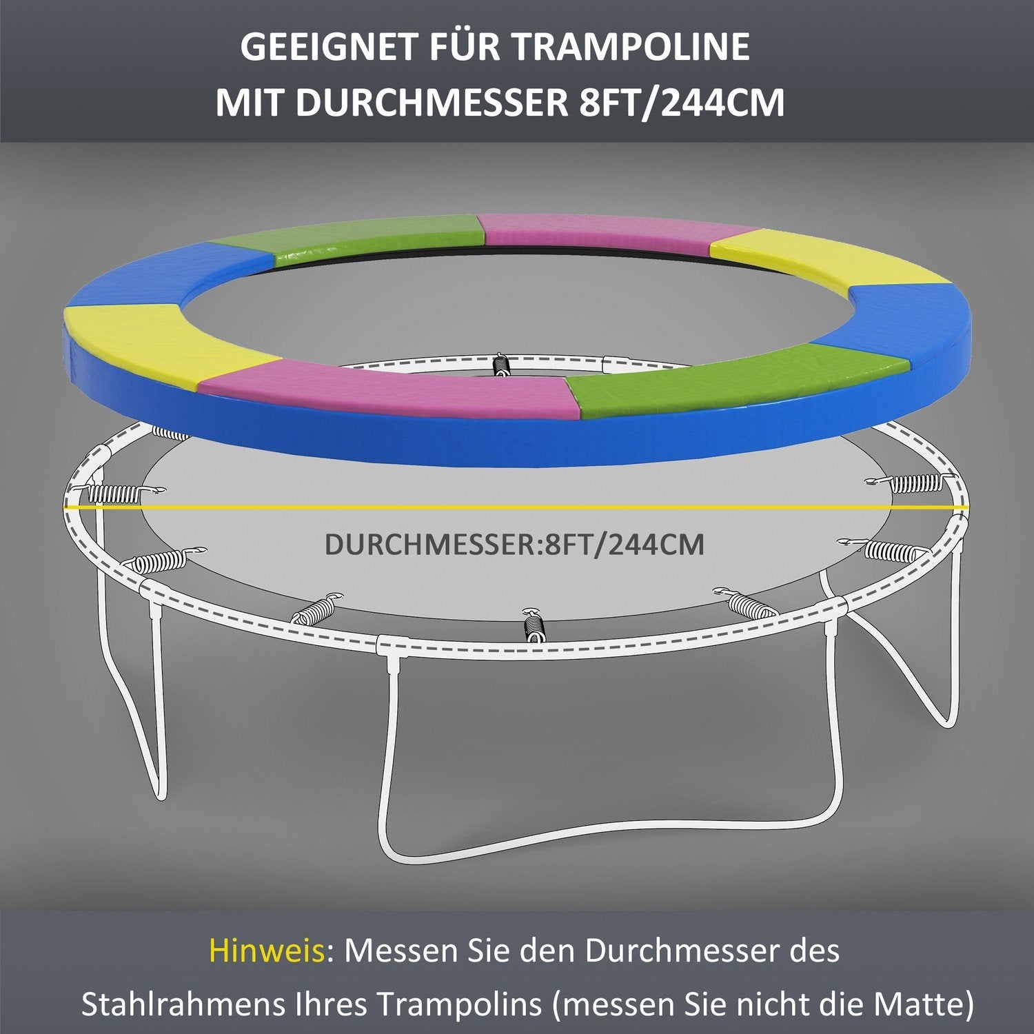 Trampolinkantbeskyttelse Ø244 Cm, UV-beskyttelse, Vejrbestandig, Trampolintilbehør