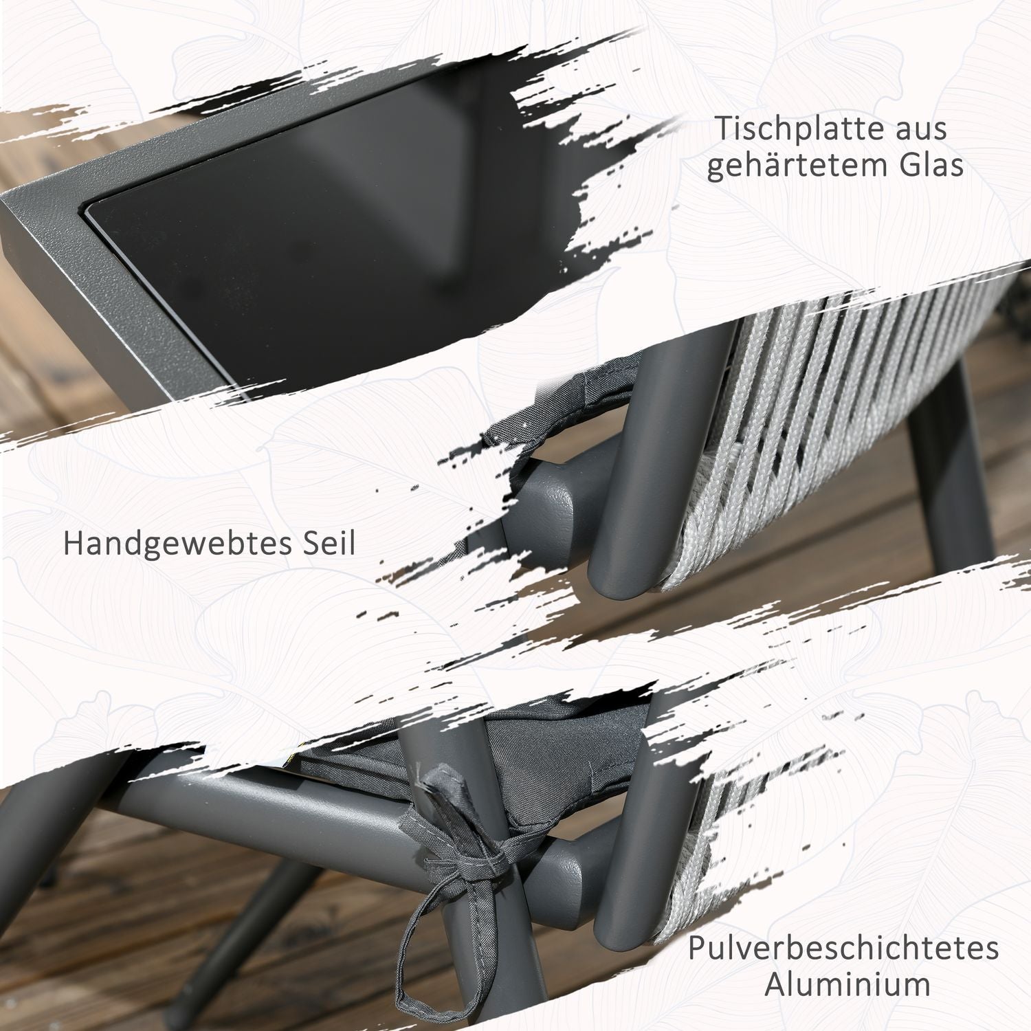 Sittgrupp 5-Delad Trädgårdsmöbelset, Balkongmöbelset Med 1 Bord, 4 Stolar, Trädgårdsmöbler Med Paraplyhål, Polyester, Mörkgrå