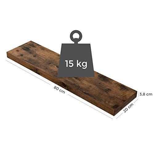 Rustik brun svævende væghylde, 80cm, Holder 15kg