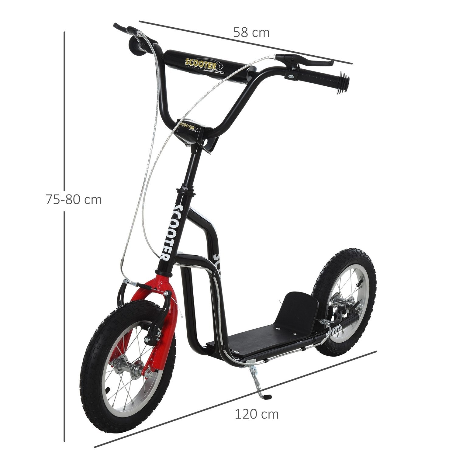 Scooter Børnescooter City Scooter Fra 5 År Kickboard Med Pneumatiske Dæk 12 Tommer Fra 5 År Sort 120 X 58 X 75-80 Cm