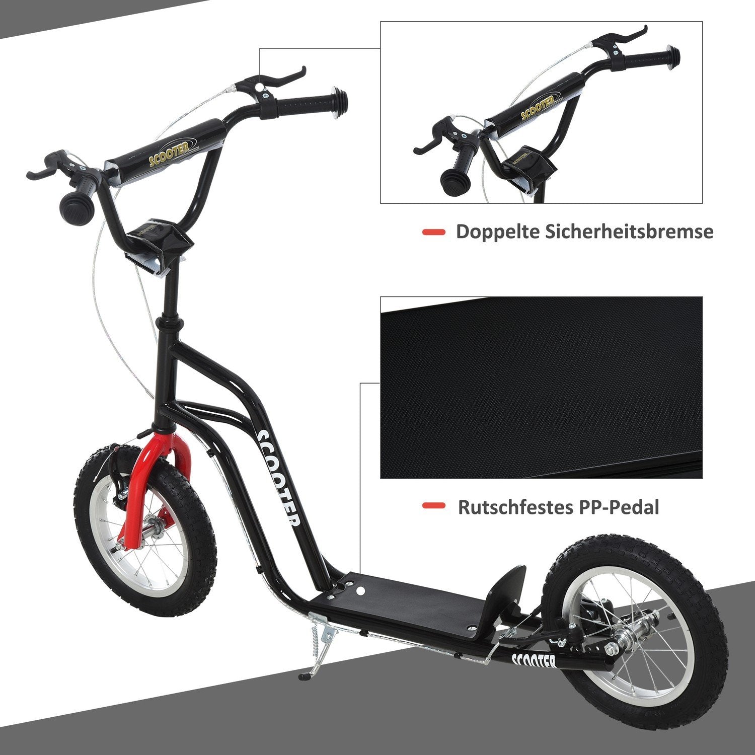 Scooter Børnescooter City Scooter Fra 5 År Kickboard Med Pneumatiske Dæk 12 Tommer Fra 5 År Sort 120 X 58 X 75-80 Cm