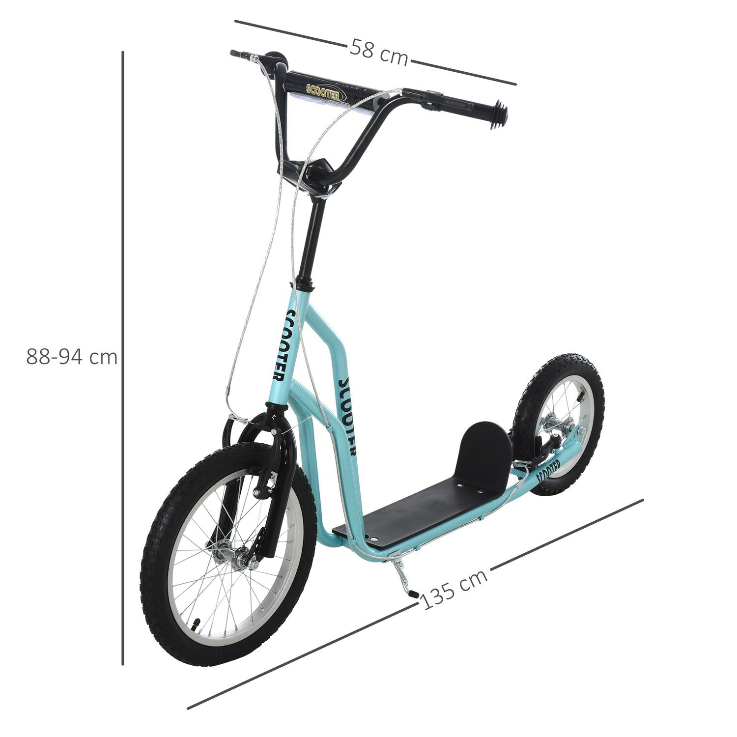 Scooter Barnskoter Från 5 År, Kickboard Med Pneumatiska Däck 16/12 Tum, Blå, 135 X 58 X 88-94 Cm