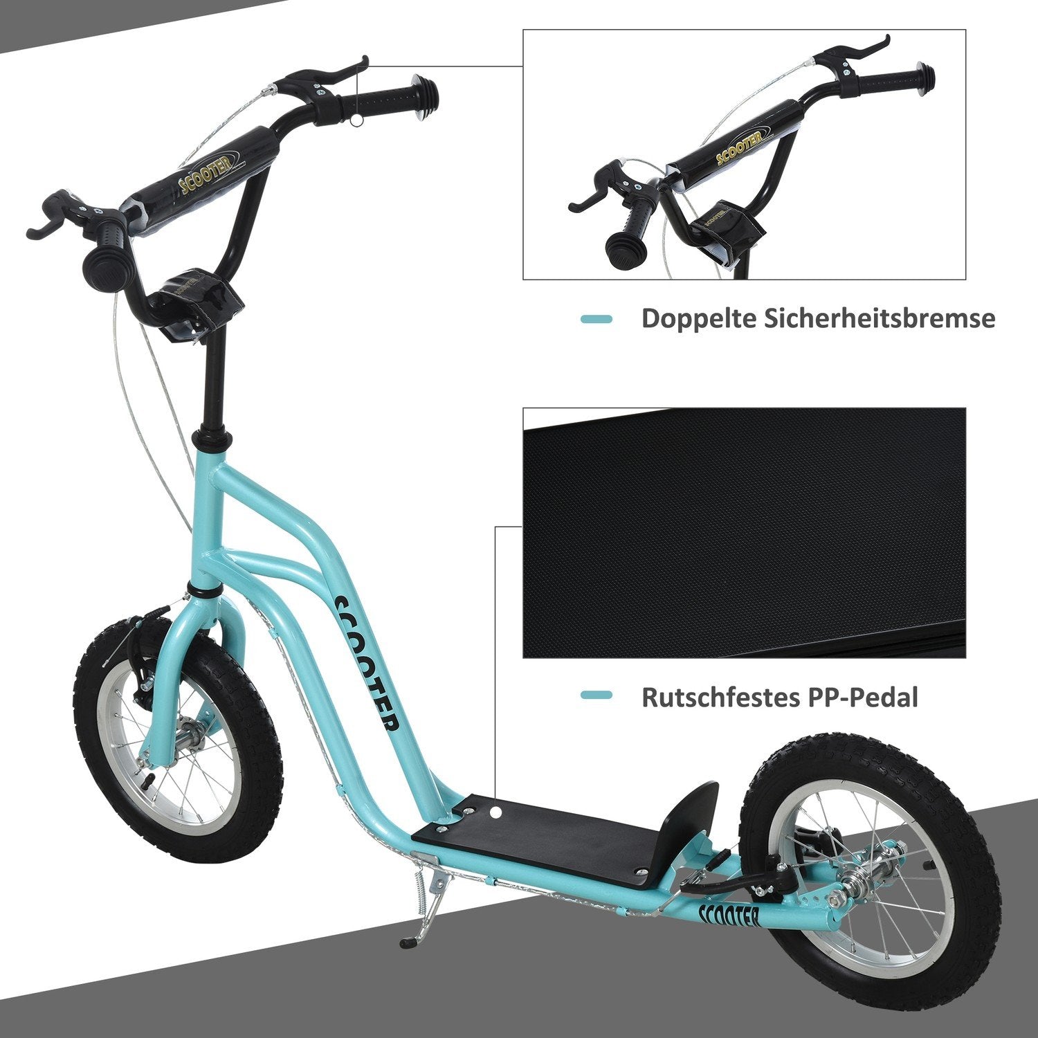 Scooter Kick Scooter Børnescooter City Scooter Kickboard Med Pneumatiske Dæk 12 Tommer, Fra 5 År, Blå, 120X58X75-80Cm