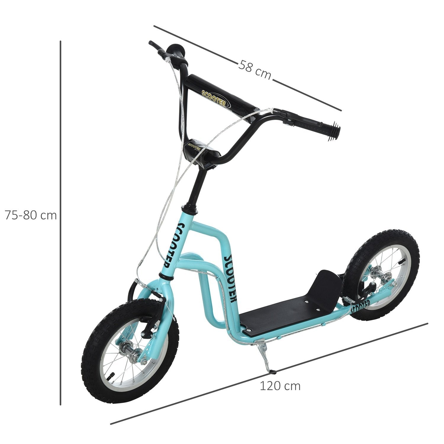 Scooter Kick Scooter Børnescooter City Scooter Kickboard Med Pneumatiske Dæk 12 Tommer, Fra 5 År, Blå, 120X58X75-80Cm