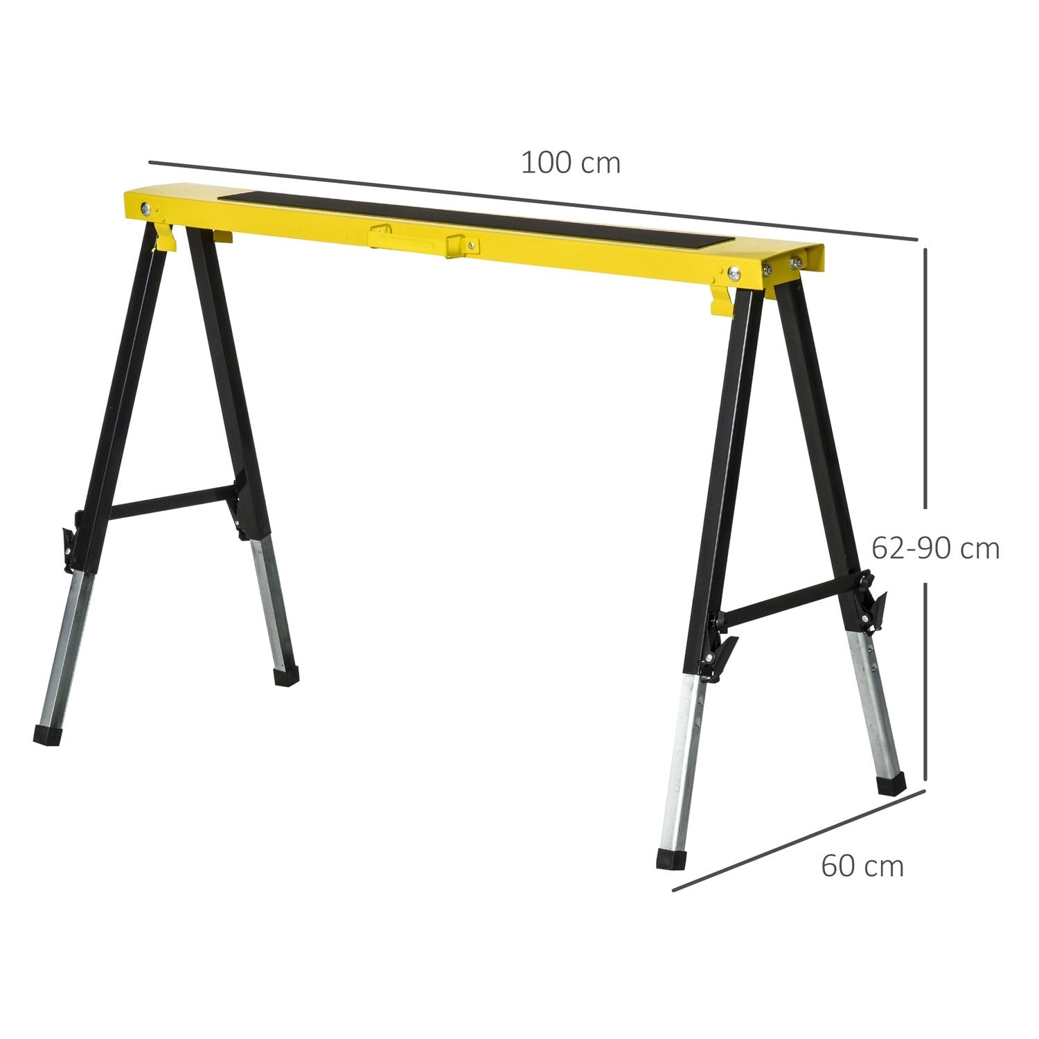 Sæt med 2 arbejdsstativ til savhest Sammenfoldelig skridsikker stål Gul Sort 100 X 49 X 62-90 Cm Bæreevne 100 Kg