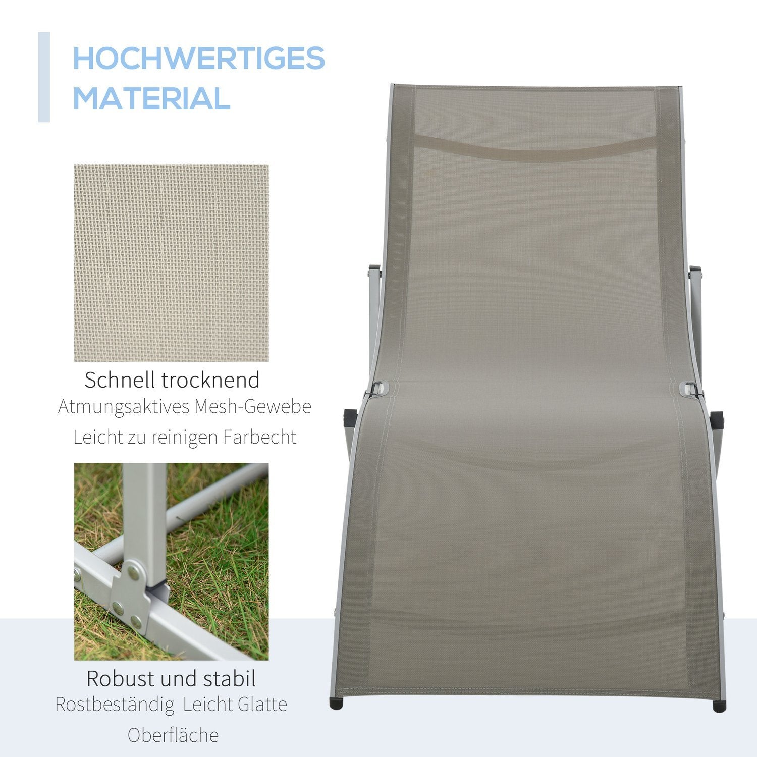 Set Med 2 Solstolar Trädgårdsstolar Tyg Solstol Relax Solstol Ergonomisk Aluminium Textline Ljusgrå 165 X 61 X 63 Cm