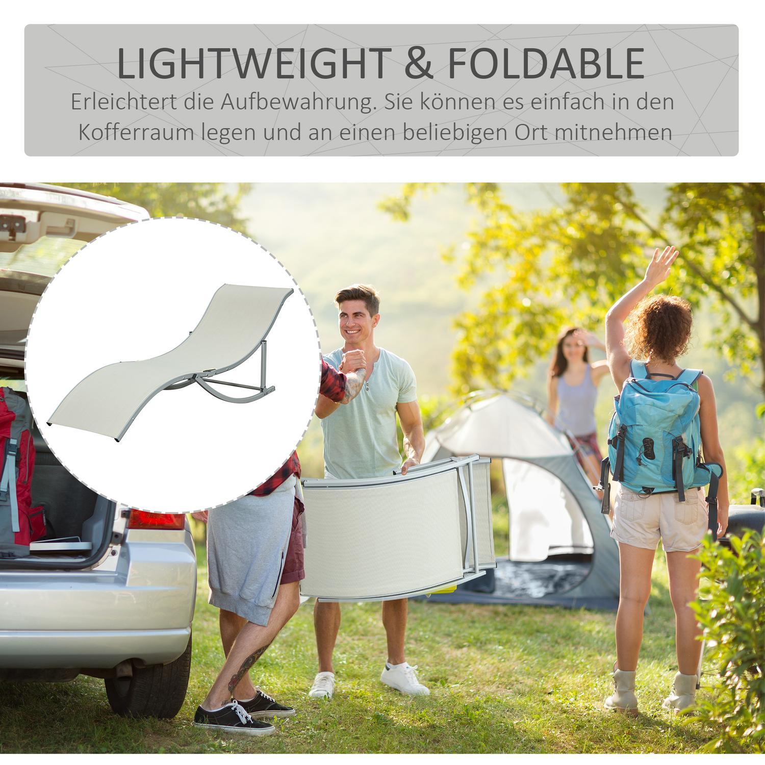 Solstolar Set Med 2 Trädgårdsstolar Aluminium Textline Ergonomisk Hopfällbar Beige 165X61X63Cm