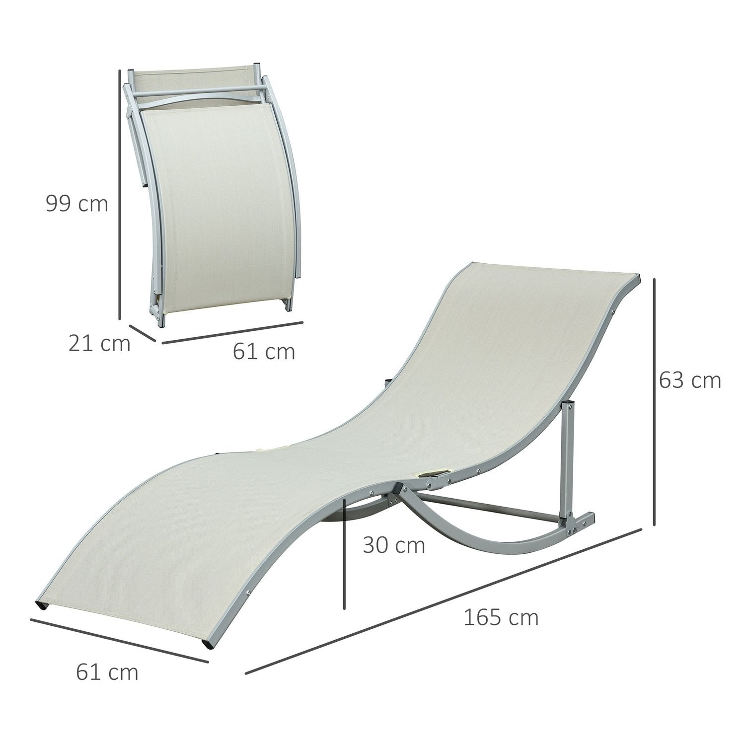 Solstolar Set Med 2 Trädgårdsstolar Aluminium Textline Ergonomisk Hopfällbar Beige 165X61X63Cm