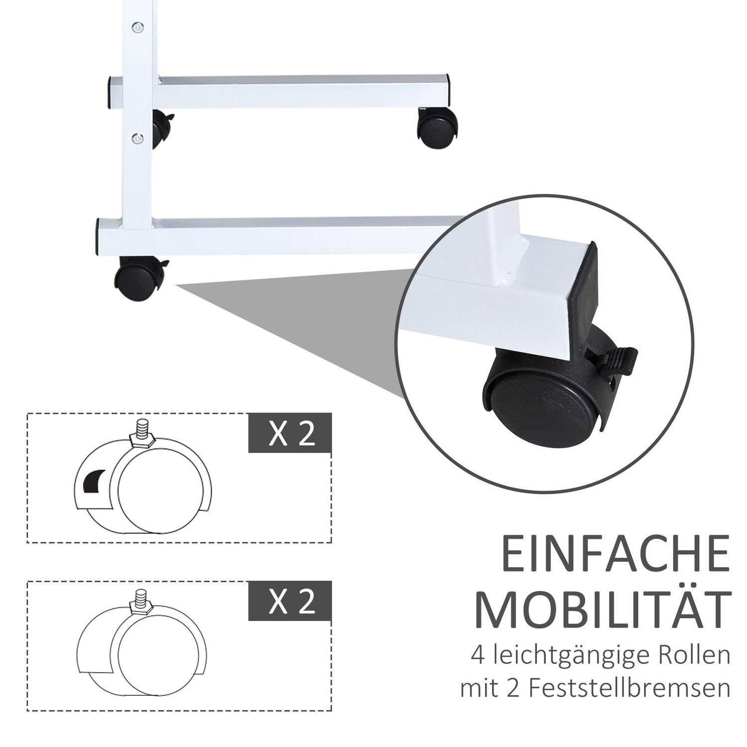 Sidobord Höjdjusterbart Soffbord Mobilt Gavel Skrivbord Hjul Bromsar C-Bord Spånskiva Stål Flerfärgad